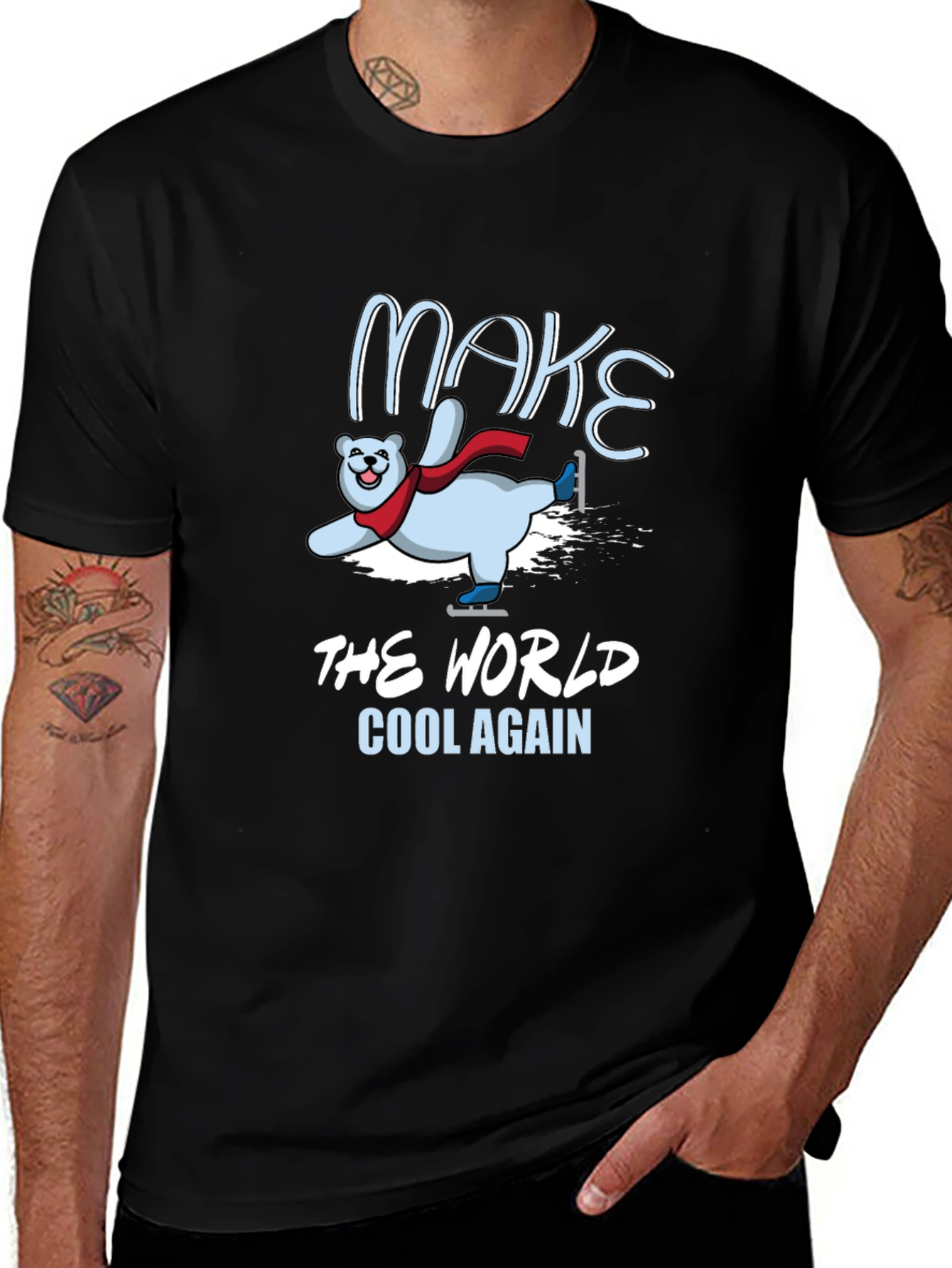 Variant 14 of Make The World Cool Again Polar Bear Ice Skating Graphic Tee