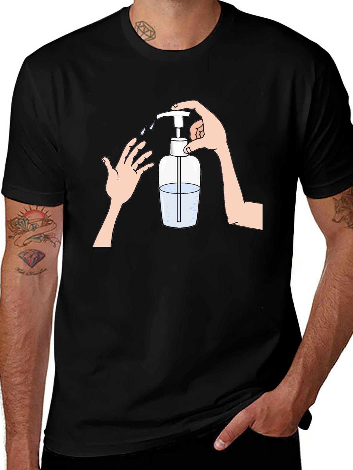 Variant 27 of Wash Your Hands Graphic Tee - Black Cotton Blend