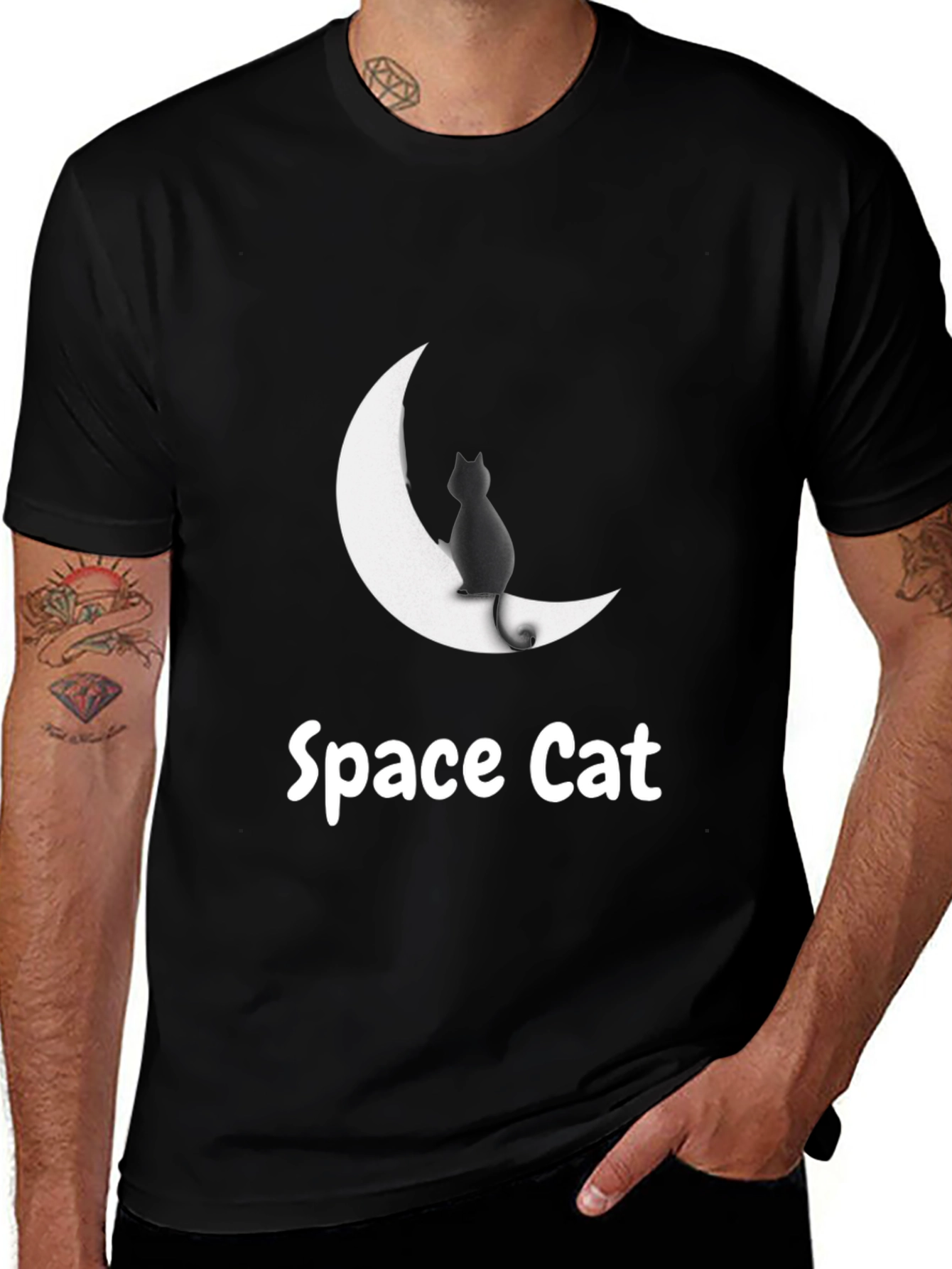 Variant 21 of Space Cat T-Shirt - Black, Moon Design