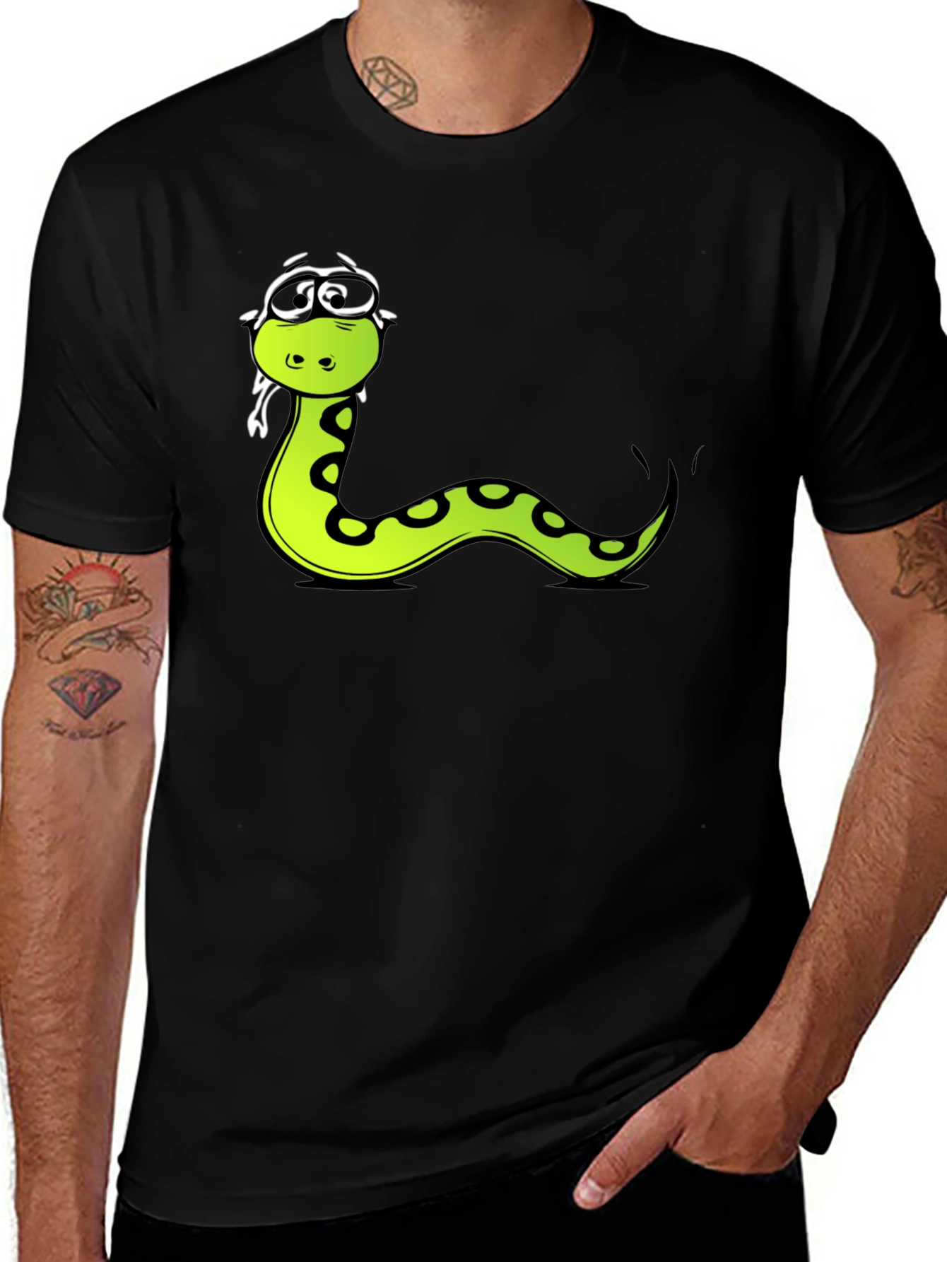 Variant 16 of Funny Snake Cartoon Graphic Tee - Black T-Shirt