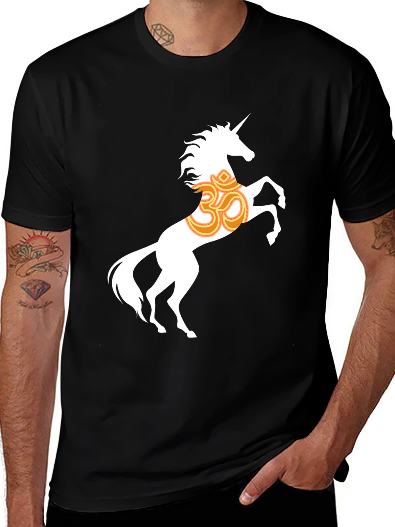 Variant 15 of Unicorn Om Graphic T-Shirt - Black Cotton Blend