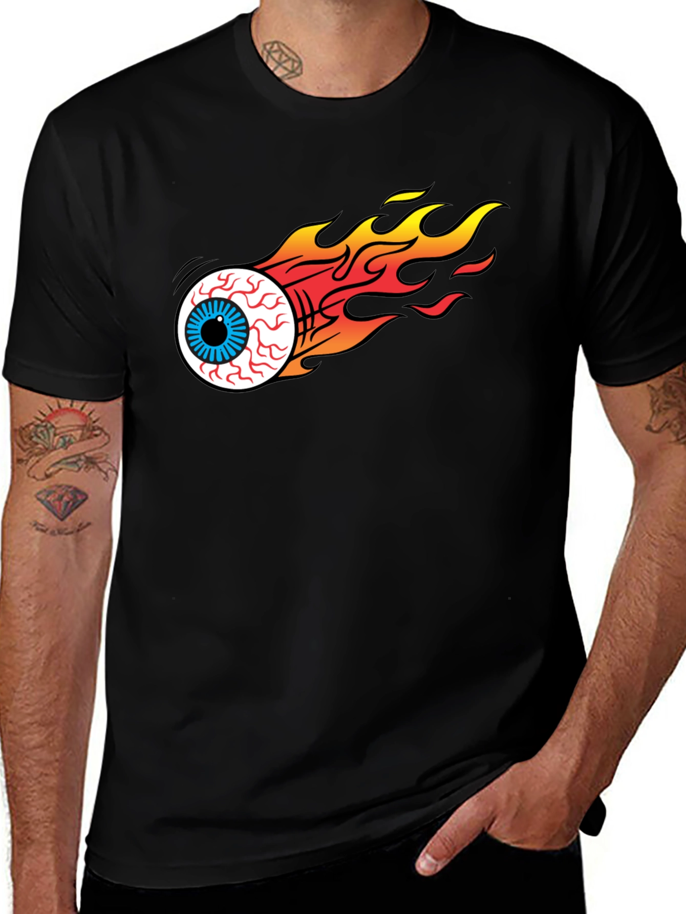 Black Flaming Eyeball Graphic Black T-Shirt main image