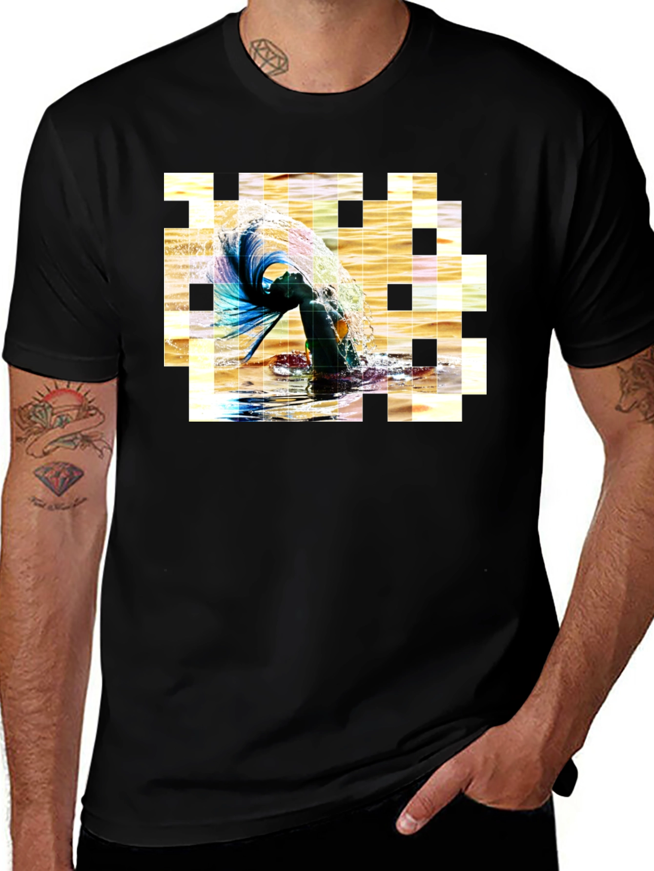 Variant 23 of Artistic Pixelated Water Splash Black T-shirt