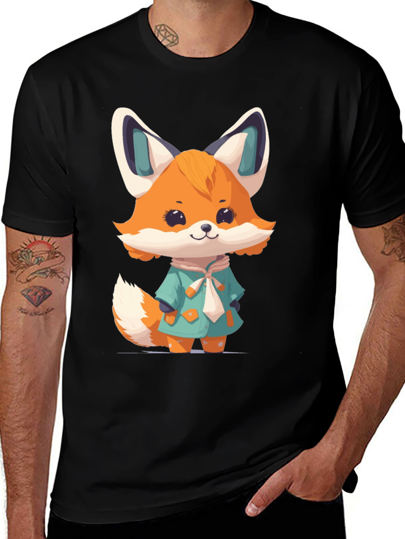 Variant 3 of Cute Fox Cartoon Black T-Shirt