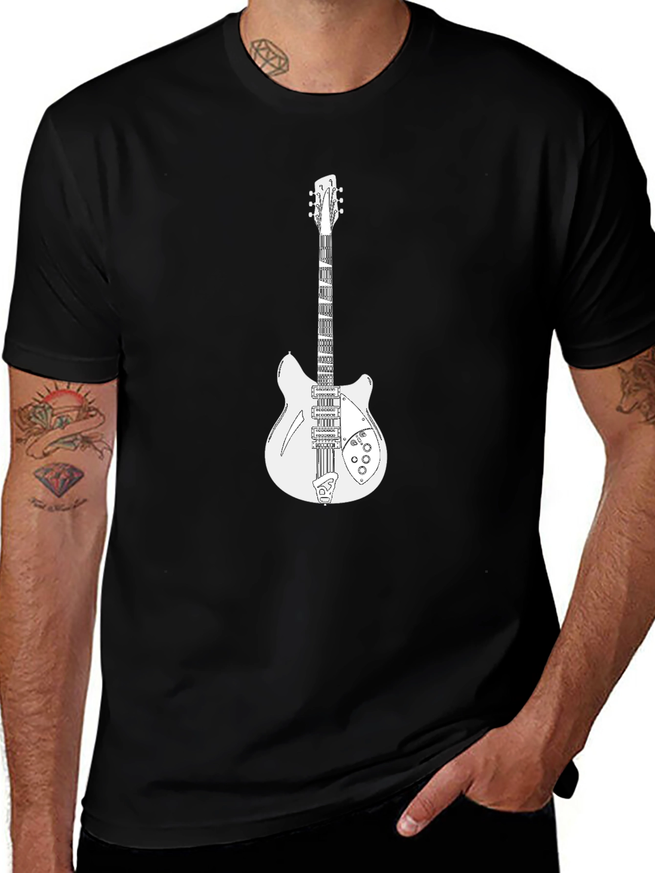 Variant 20 of Guitar Graphic Tee - Black Cotton Musician T-Shirt