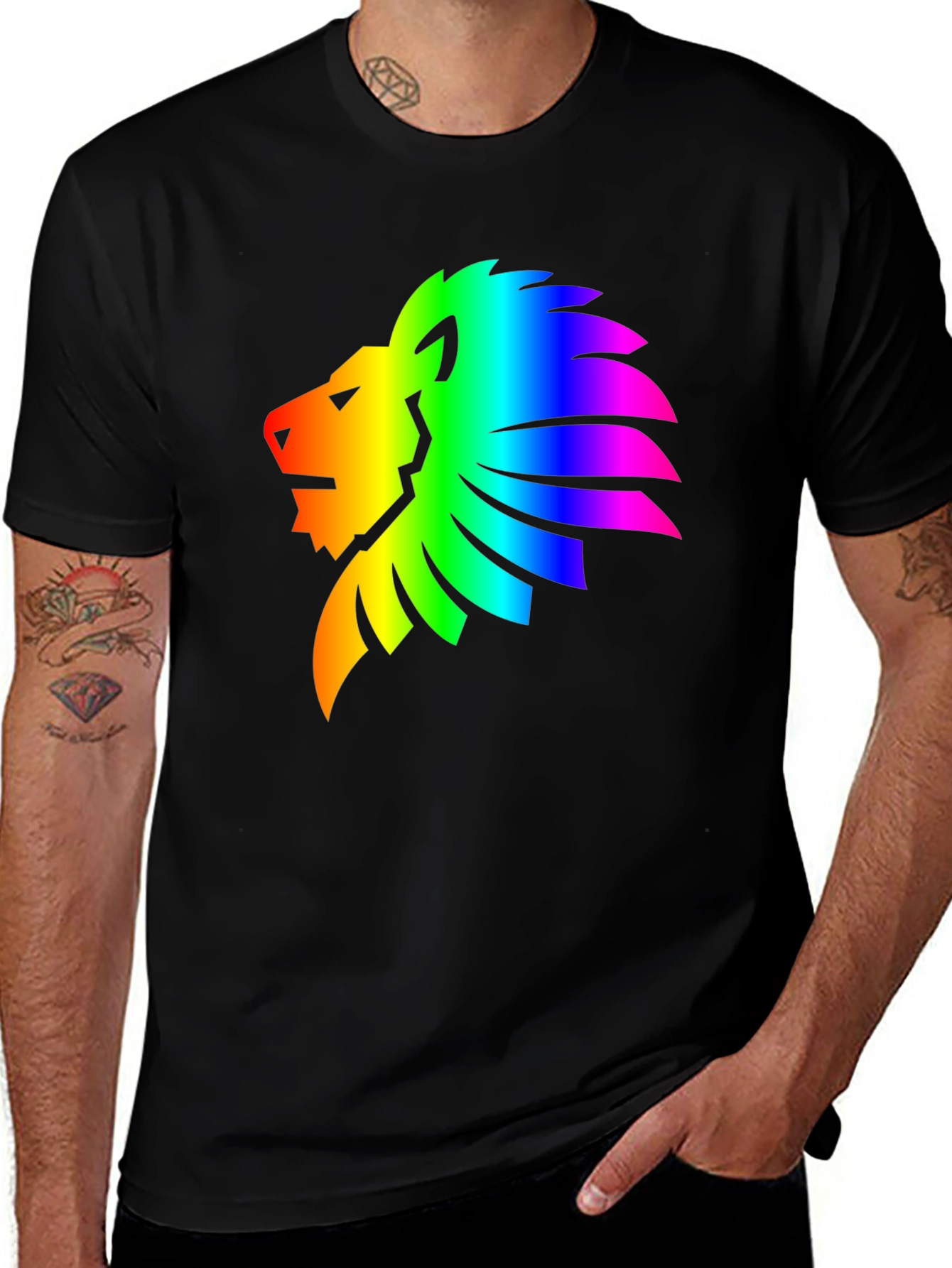 Variant 24 of Rainbow Lion Graphic Tee - Men's Black T-Shirt