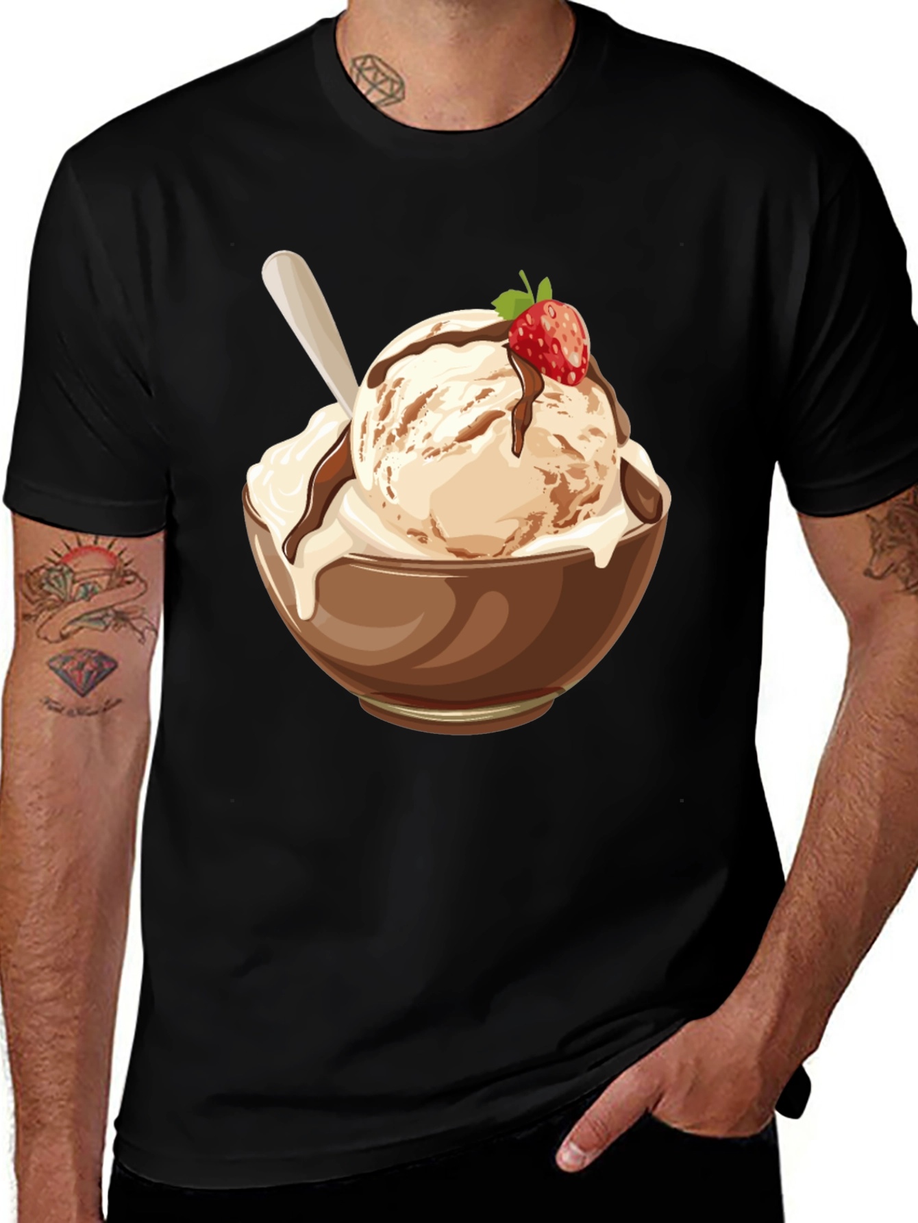 Variant 24 of Ice Cream Bowl Graphic T-Shirt - Unisex Black Tee