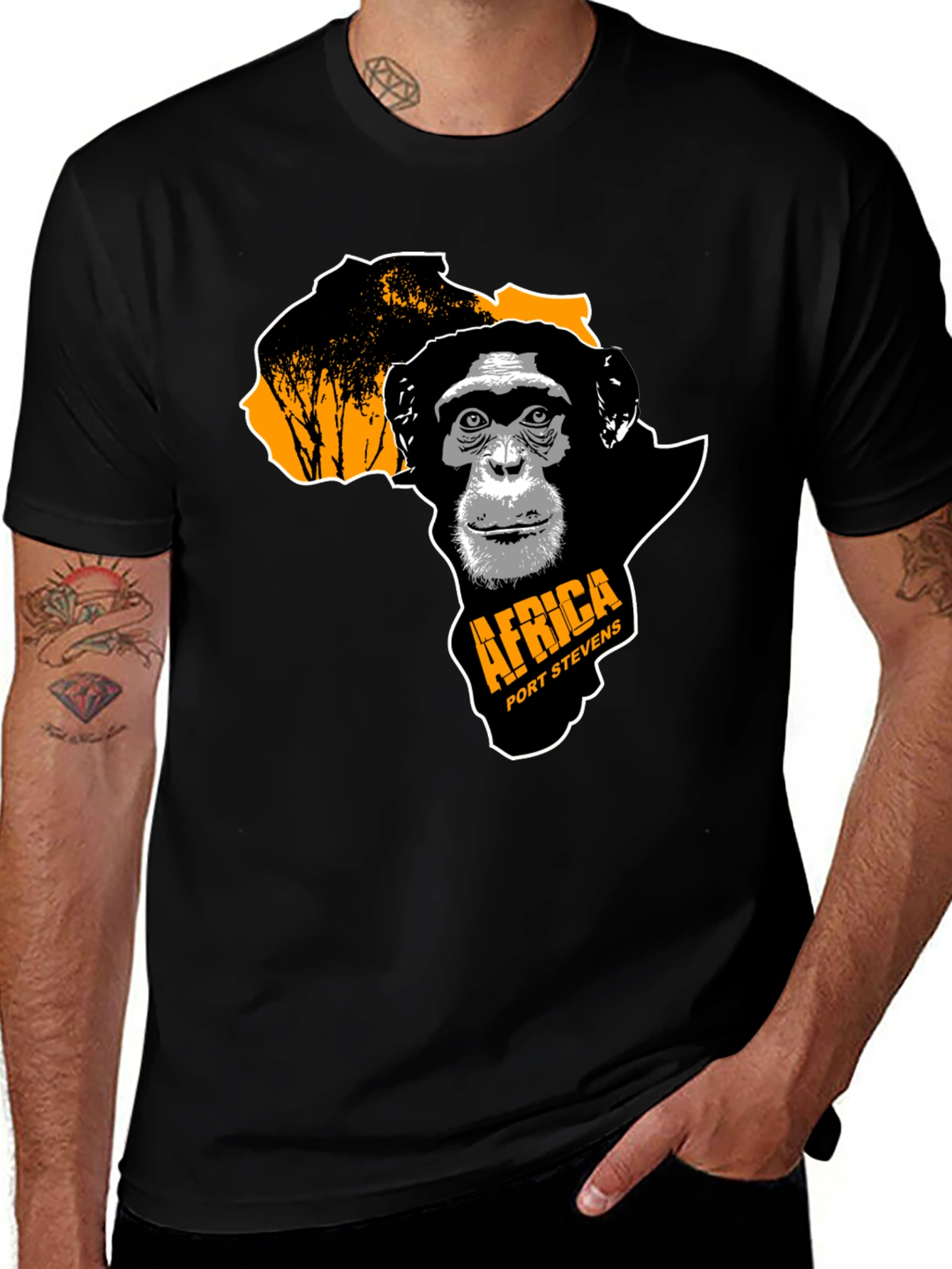 Variant 5 of Africa Chimpanzee Graphic Black T-Shirt