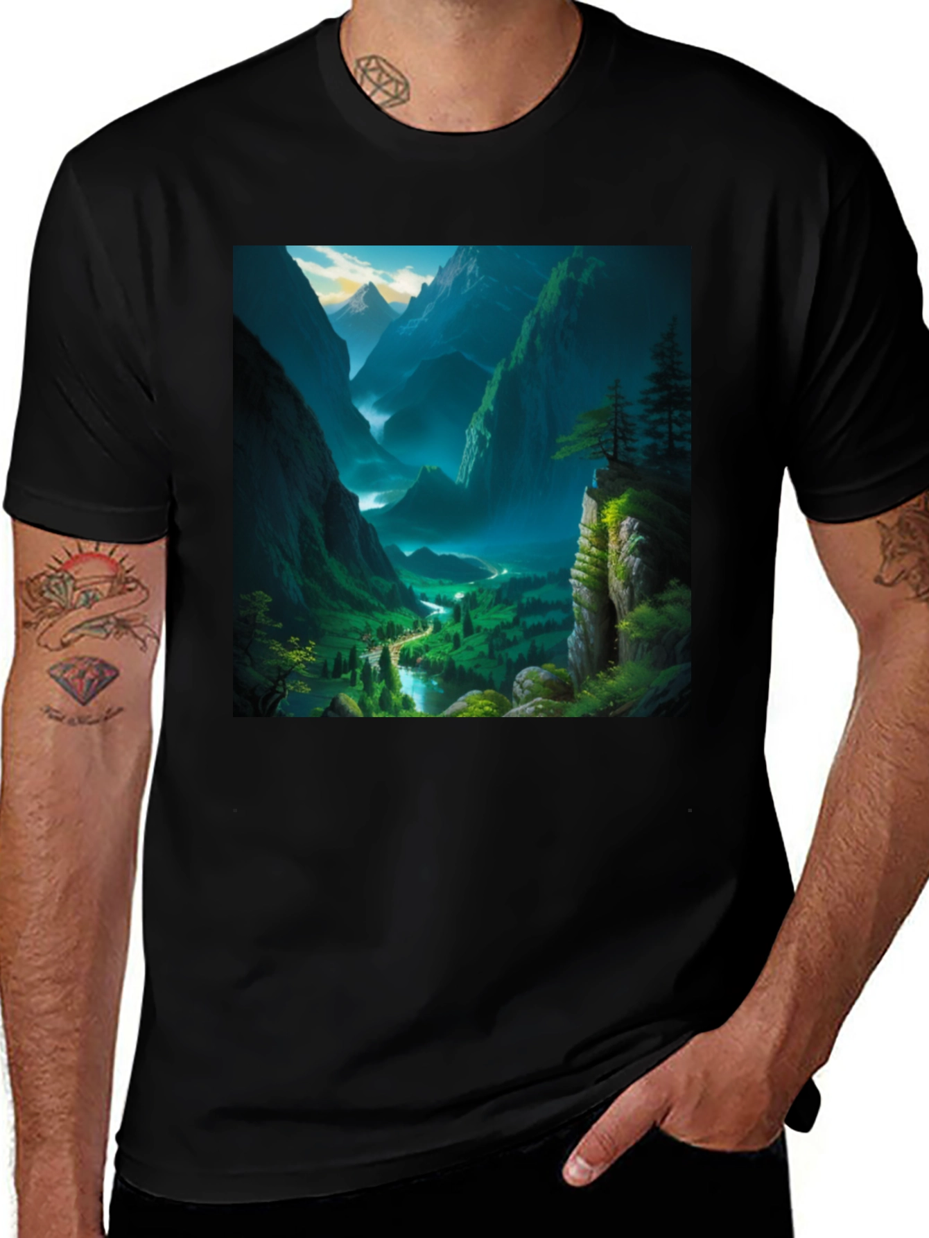 Variant 23 of Nature Scenery Black T-Shirt