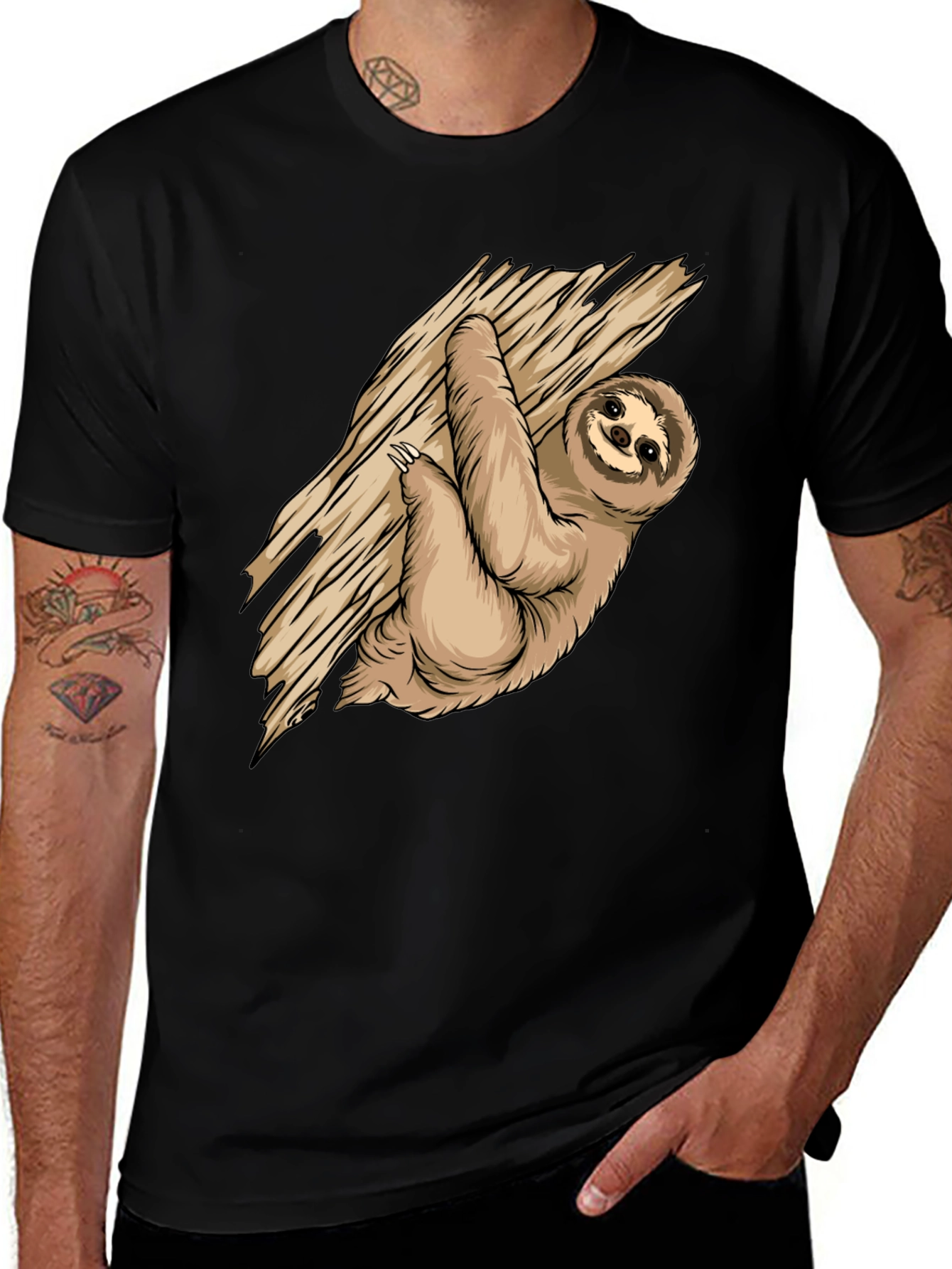 Variant 24 of Sloth Hanging On Tree Black T-Shirt