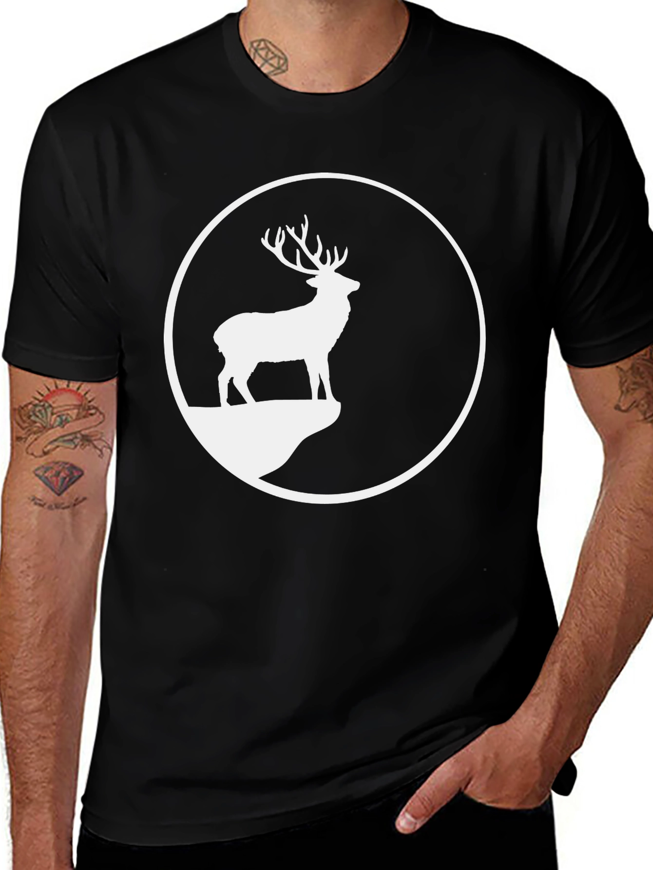 Variant 19 of Deer Graphic Black T-Shirt