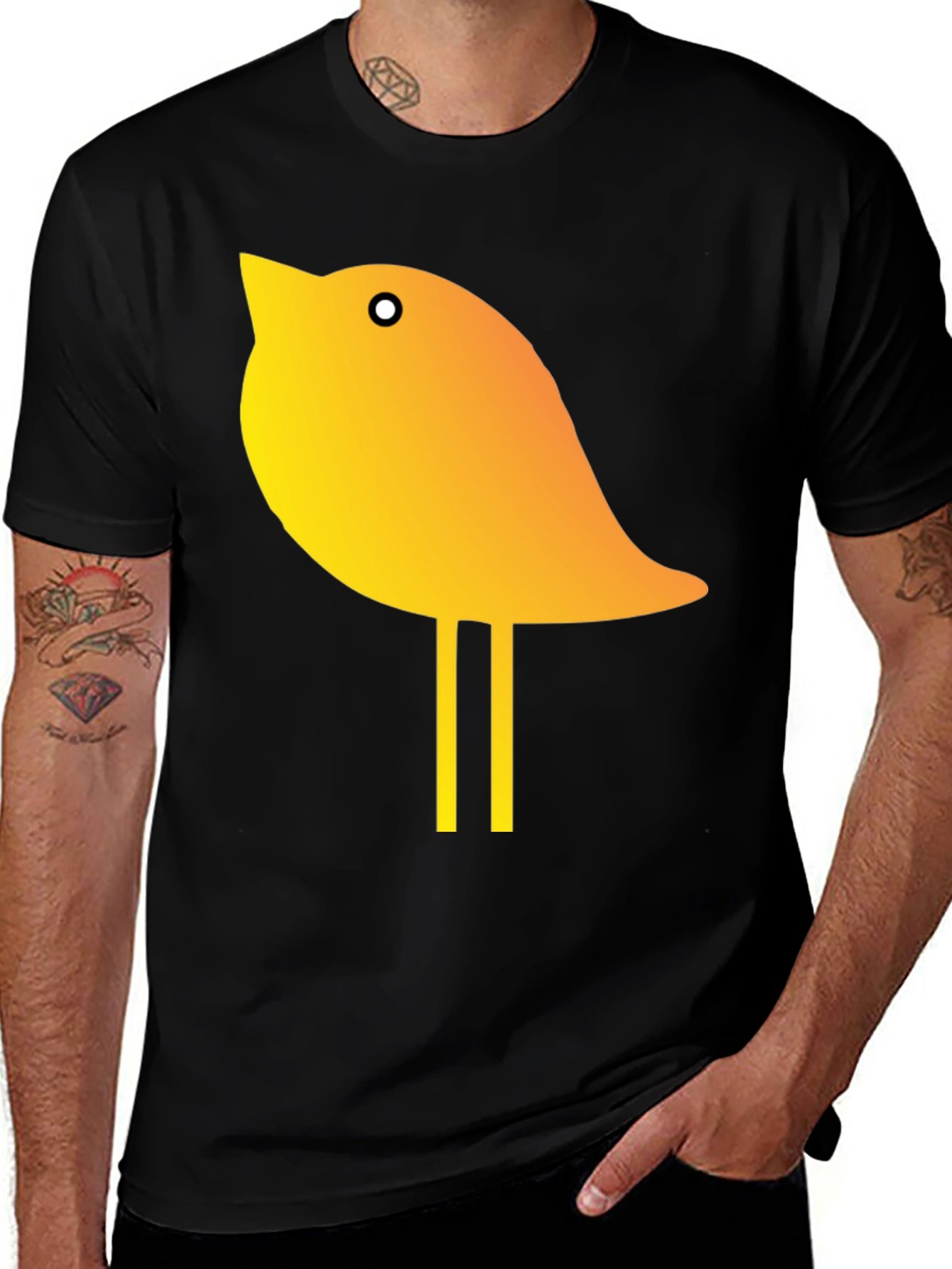 Variant 13 of Black T-Shirt with Yellow Bird Graphic