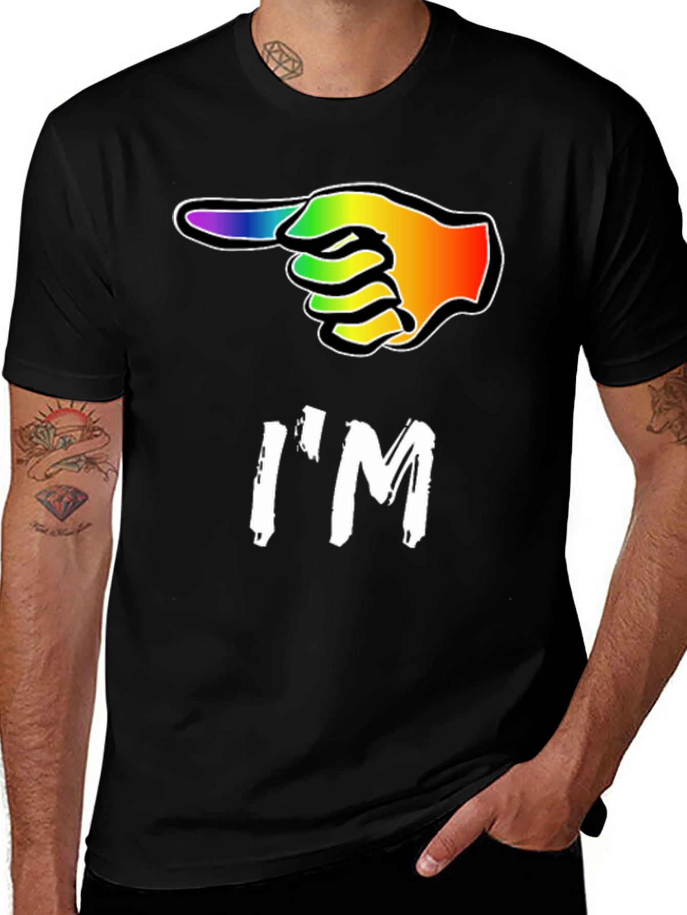 Variant 21 of I'm With LGBT Pointing Rainbow Hand T-Shirt