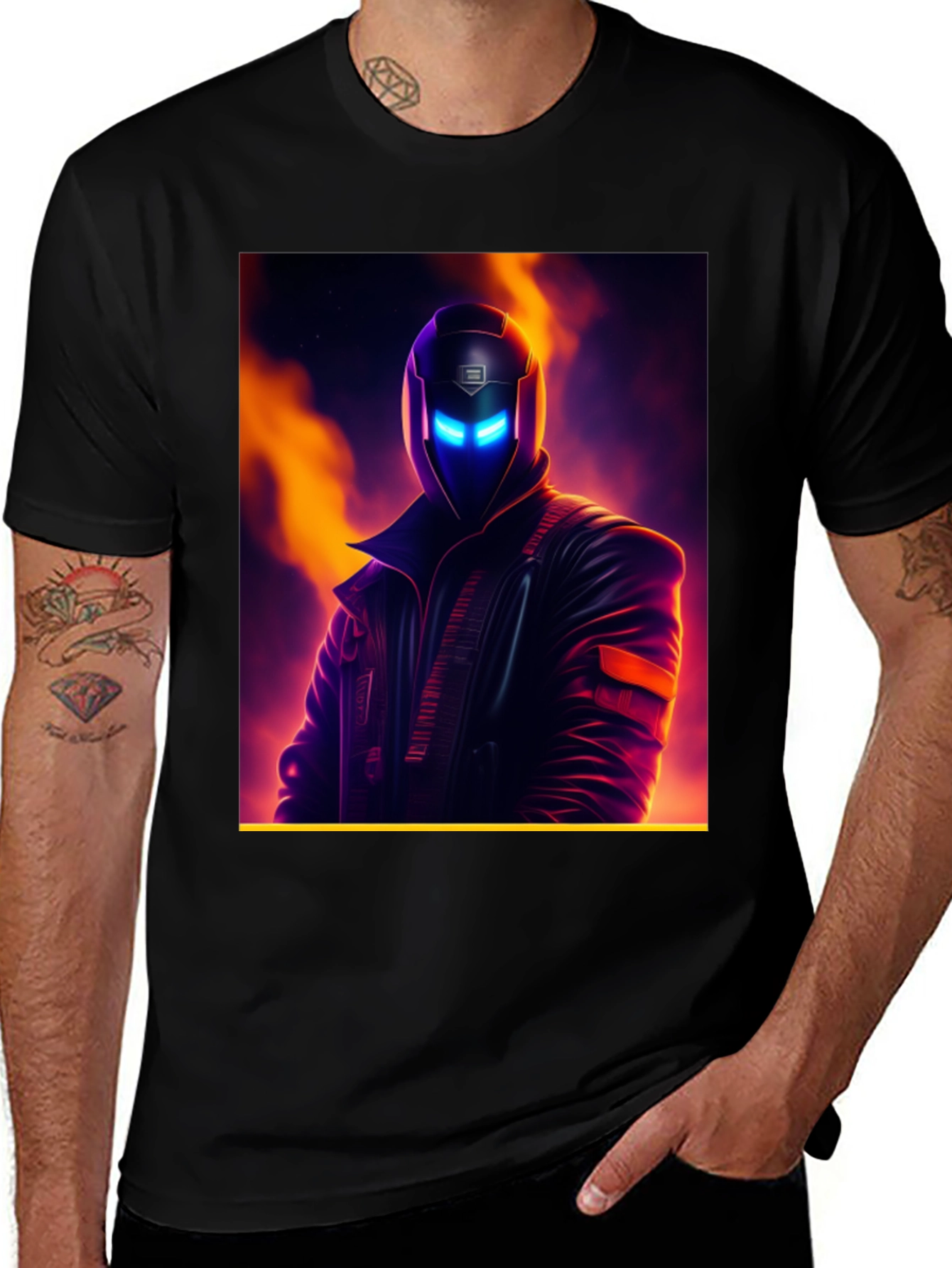 Black Cyberpunk Character Graphic Tee - Men's Black T-Shirt main image