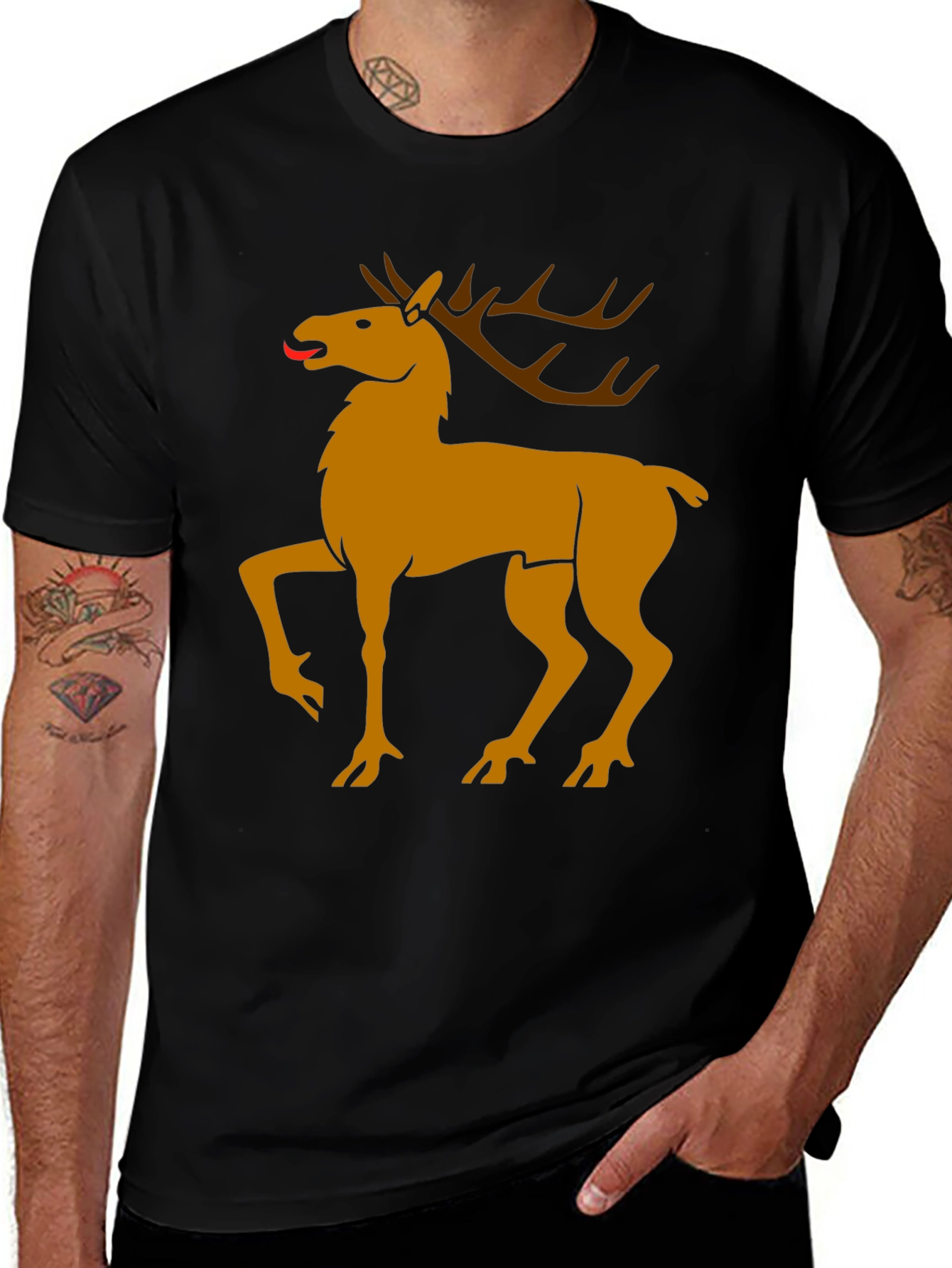 Variant 2 of Black Tee with Golden Deer Graphic