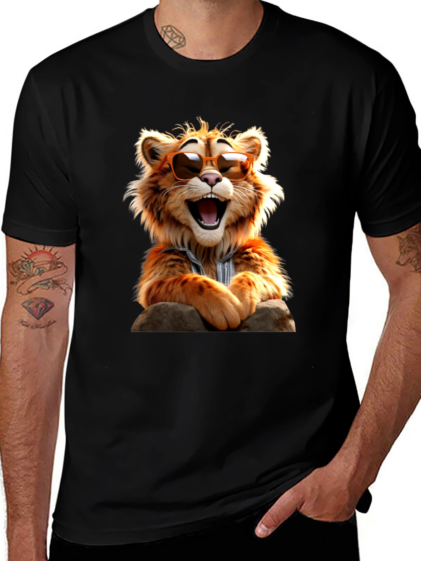 Variant 9 of Cool Cat Graphic Tee - Hilarious Cartoon Lion