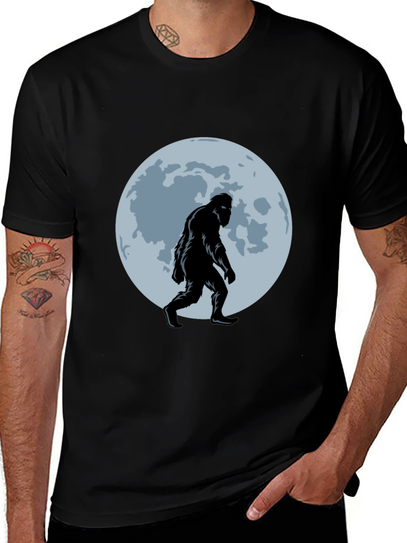 Bigfoot Moon T-Shirt - Black Sasquatch Tee