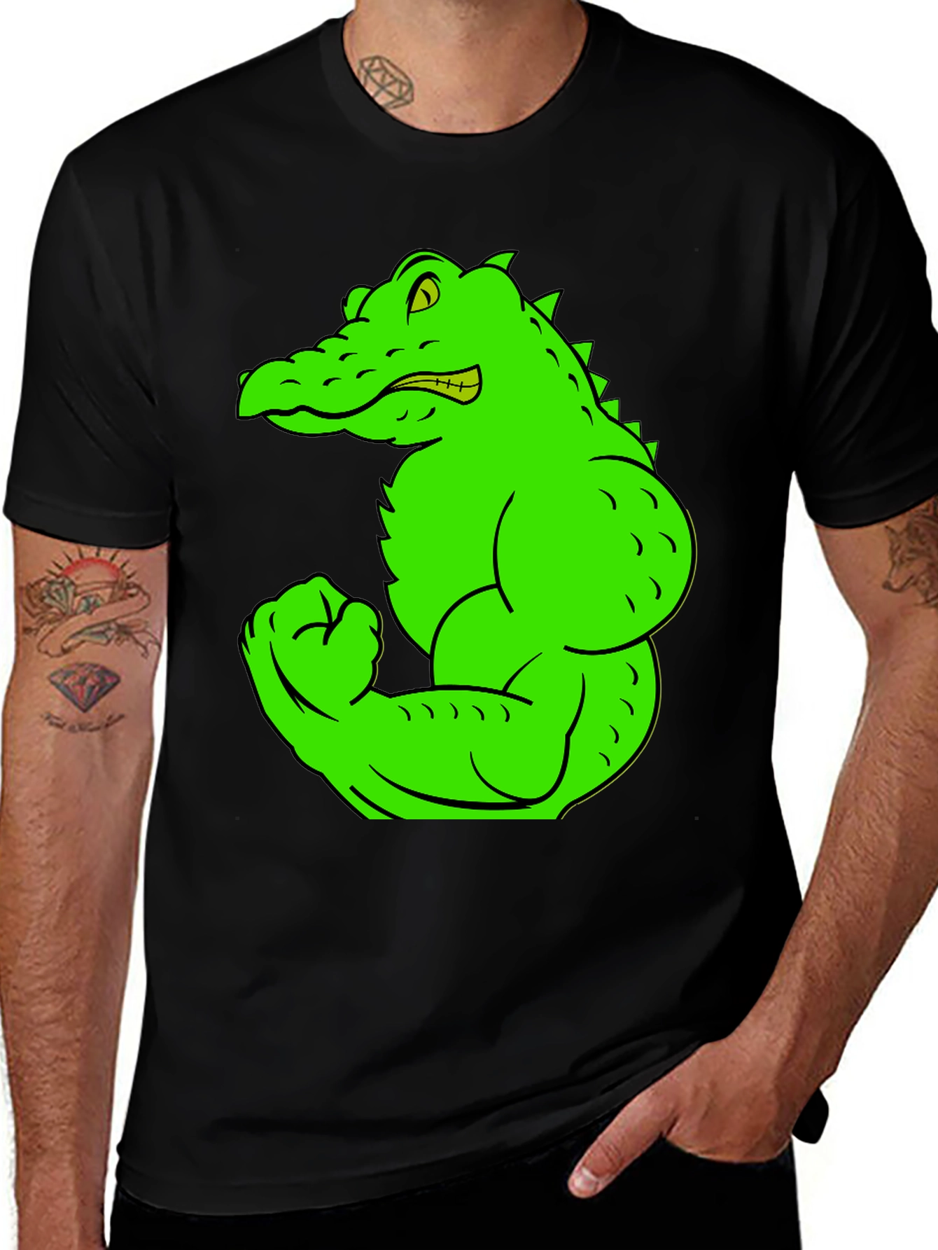 Variant 18 of Muscle Gator Graphic Tee - Black Cotton T-Shirt