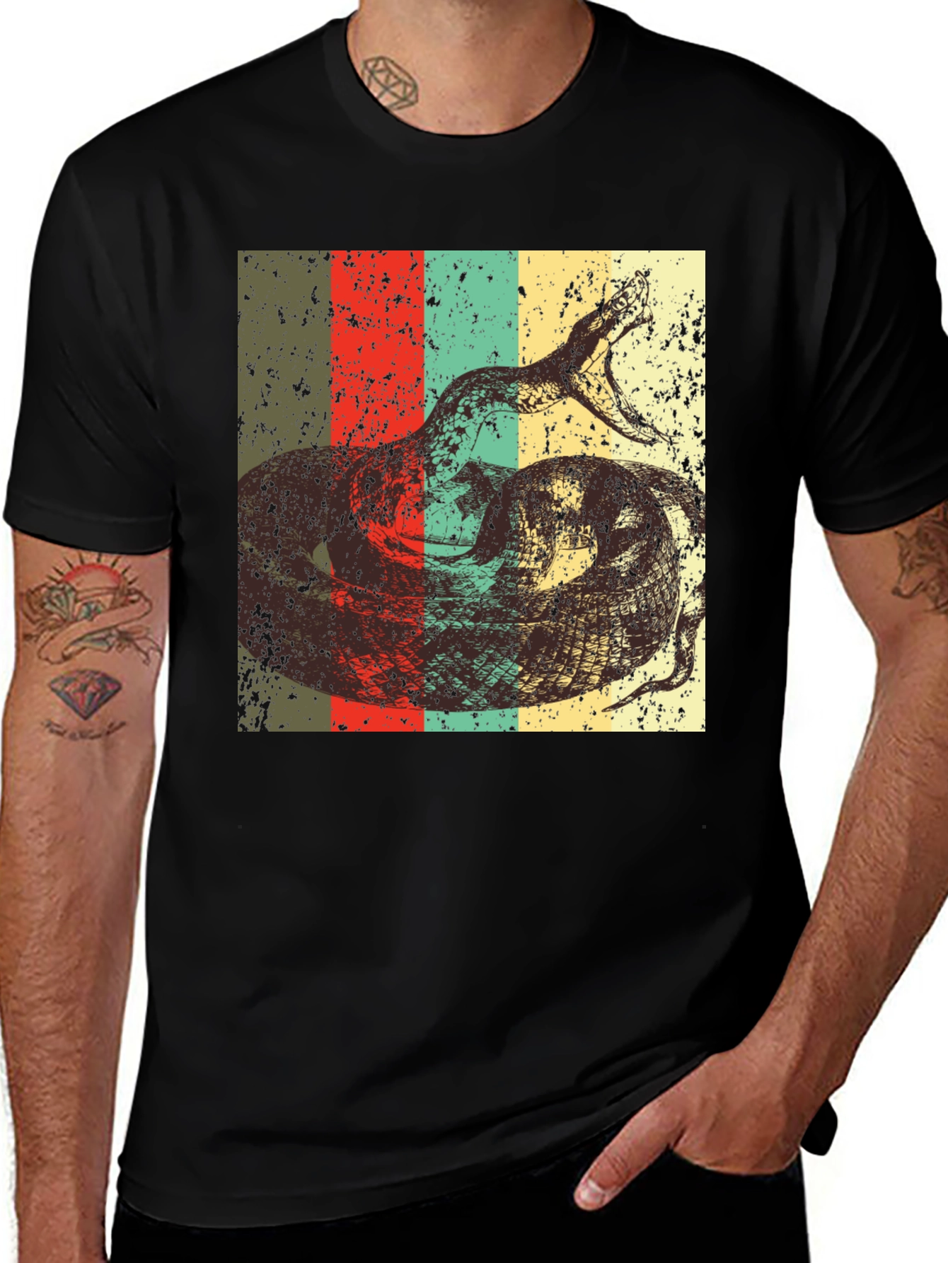 Variant 6 of Vintage Snake Print Men's Black T-Shirt