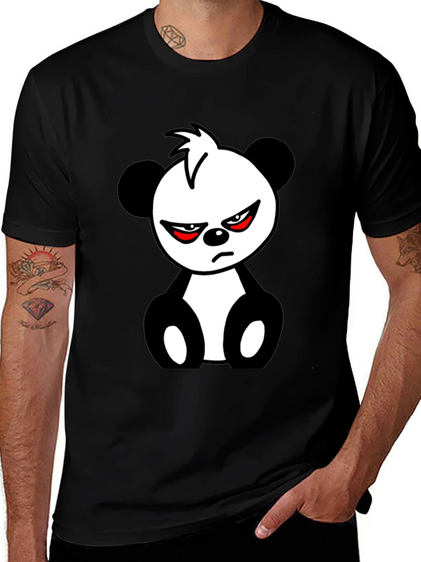 Variant 7 of Grumpy Panda Graphic T-Shirt - Black Cotton Tee