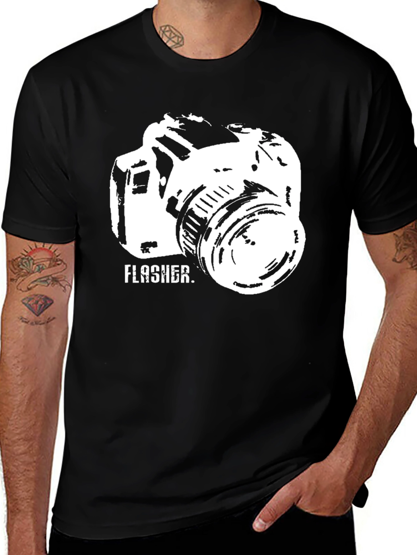 Variant 23 of Flasher Camera Graphic Tee - Black Crew Neck T-Shirt
