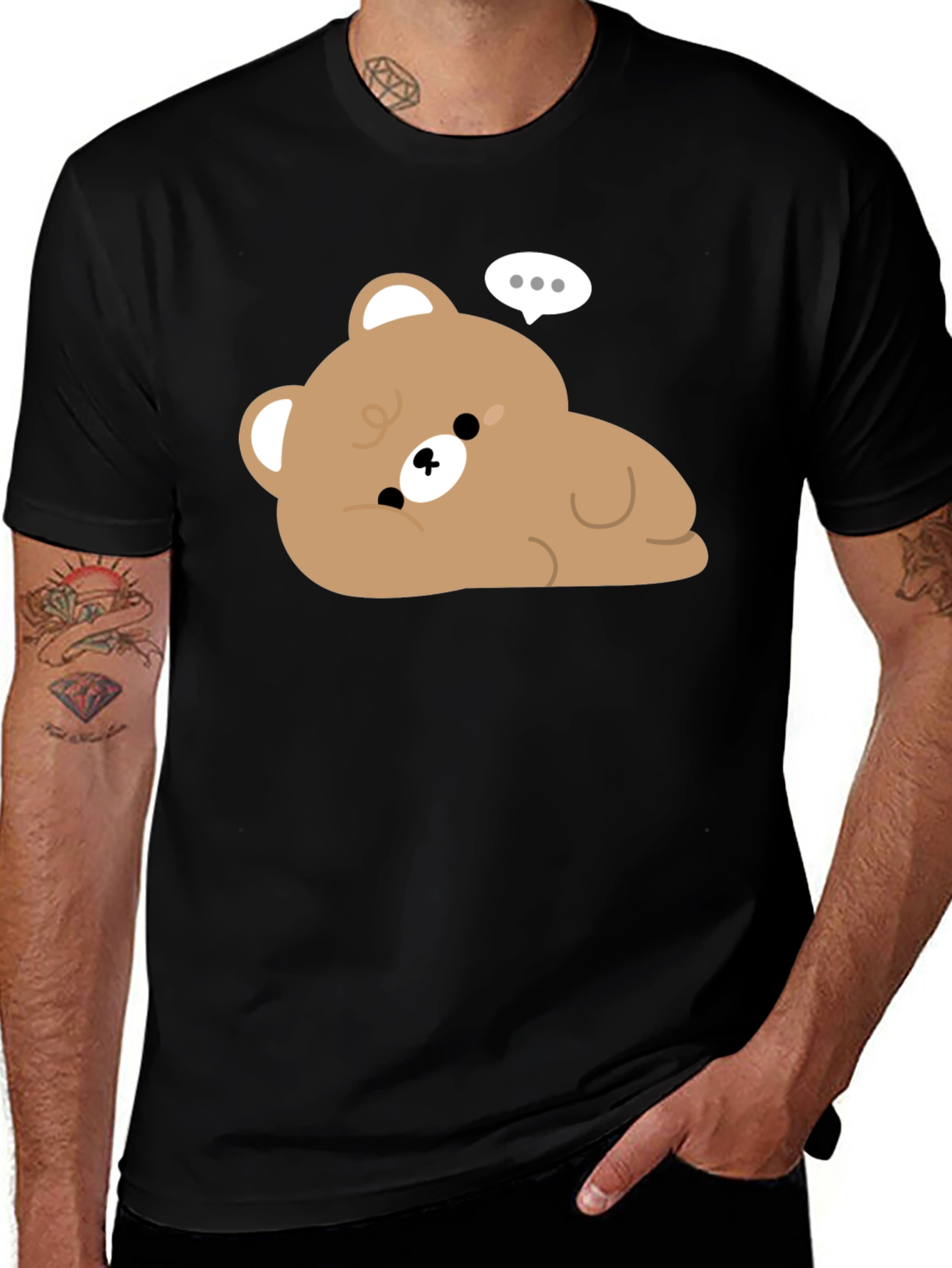 Variant 7 of Cute Cartoon Bear Graphic Black T-Shirt