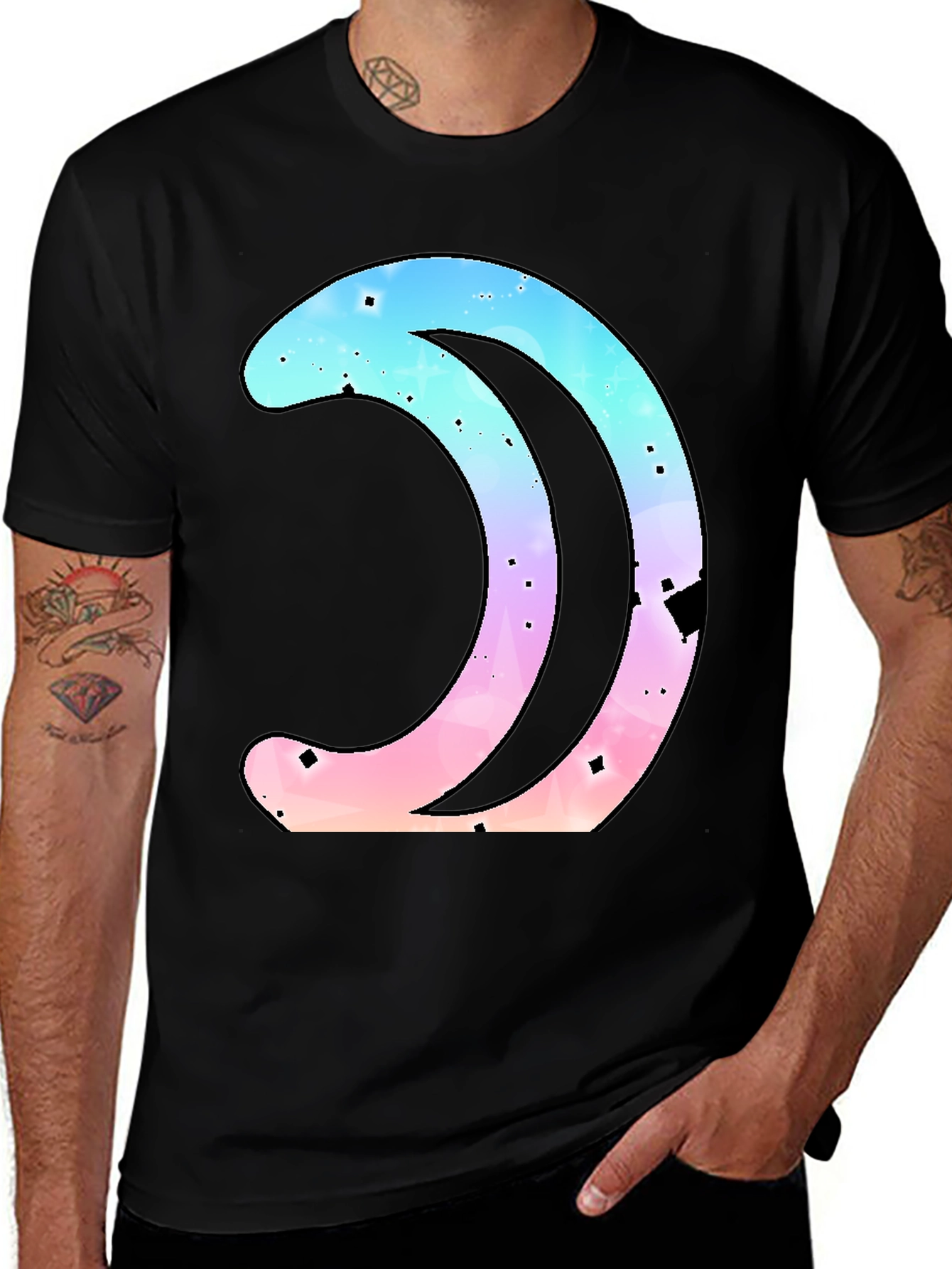 Variant 15 of Galaxy Crescent Moon Graphic Black T-Shirt