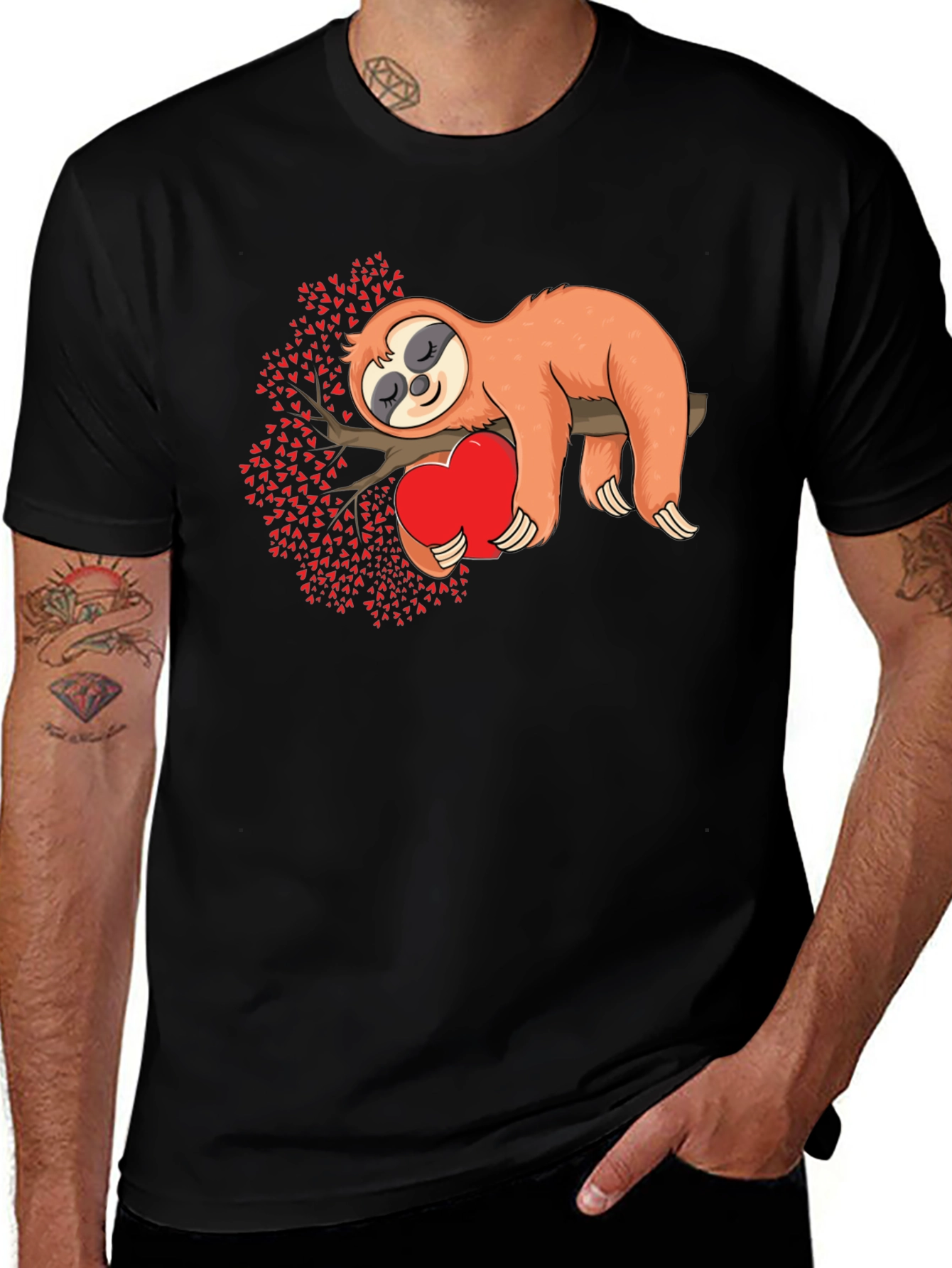 Variant 25 of Sloth Hug Heart Valentines Tee - Men's Black T-Shirt