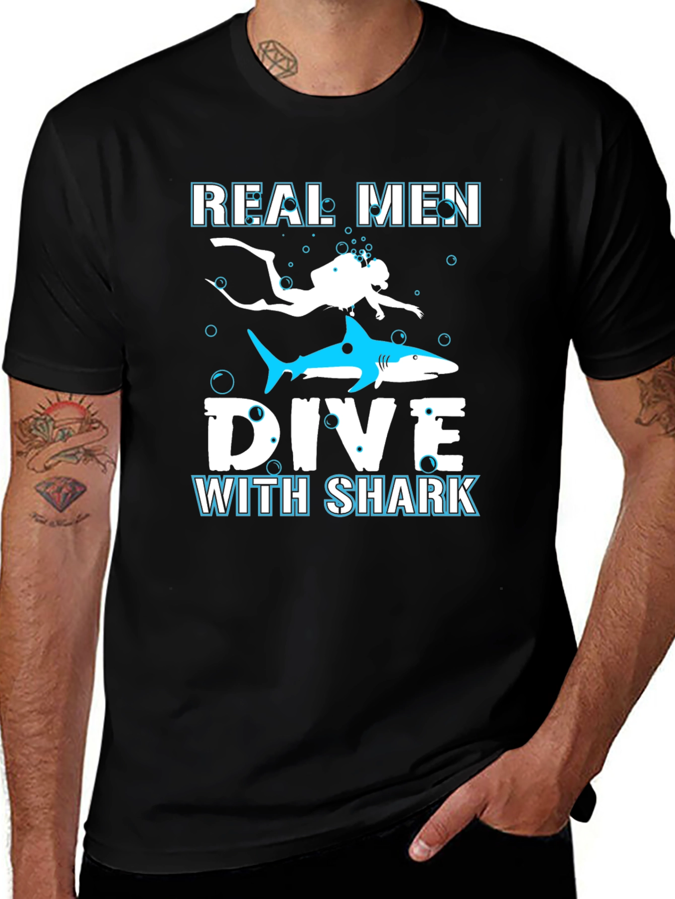 Variant 6 of Real Men Dive With Sharks Graphic Tee