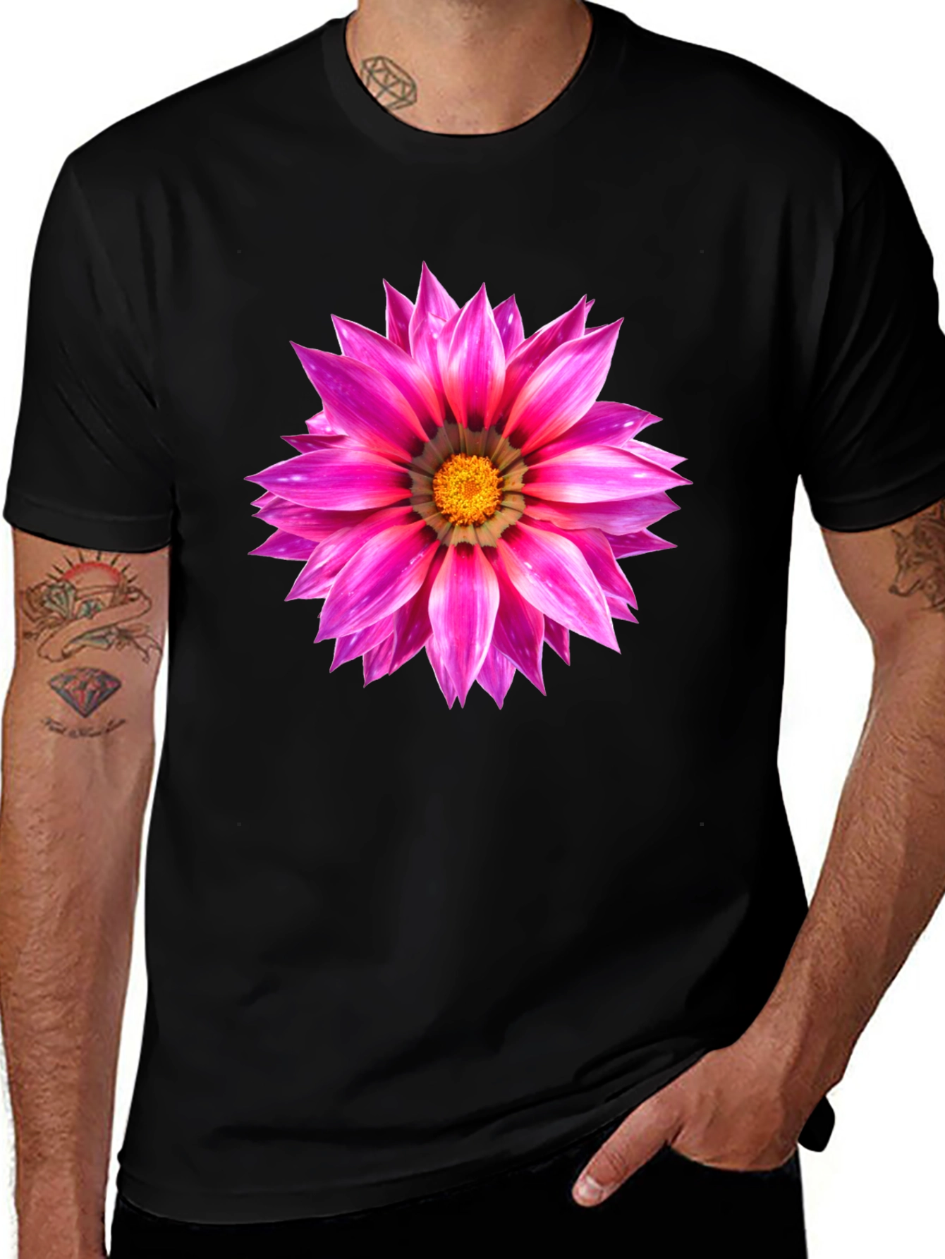 Pink Flower Graphic Tee - Mens Casual Shirt