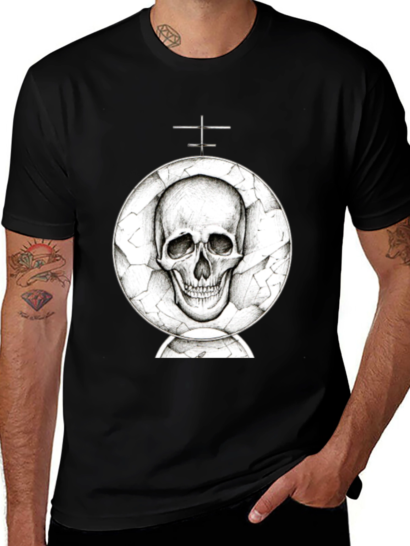 Skull Sphere Graphic Tee - Black Cotton T-Shirt