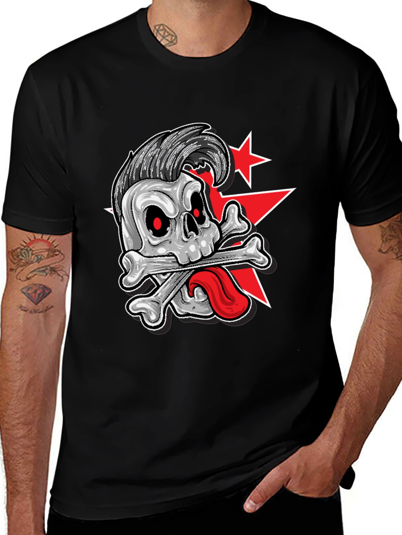 Skull & Bones Rockabilly Graphic Print T-Shirt
