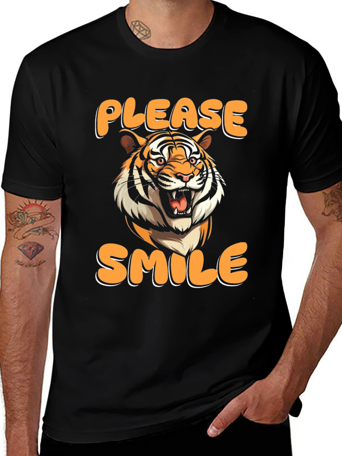 Variant 8 of Please Smile Tiger Graphic Tee - Black