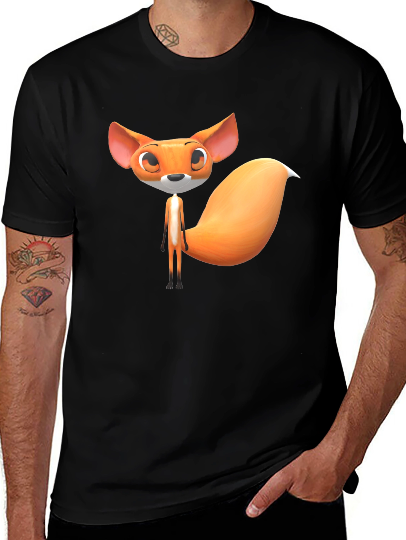 Variant 19 of Cute Cartoon Fox Graphic T-Shirt - Black
