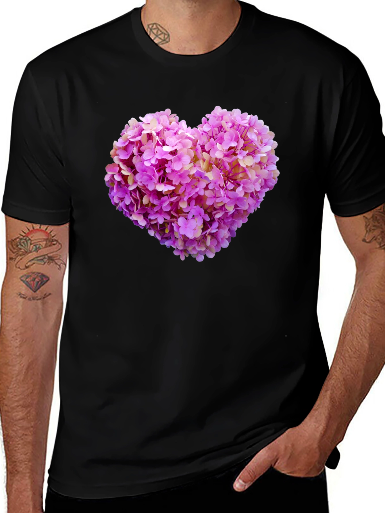 Variant 26 of Floral Heart Graphic Tee - Black