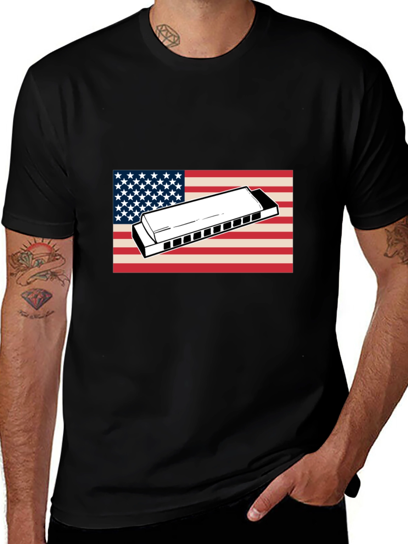 Variant 17 of American Flag Harmonica Graphic T-Shirt