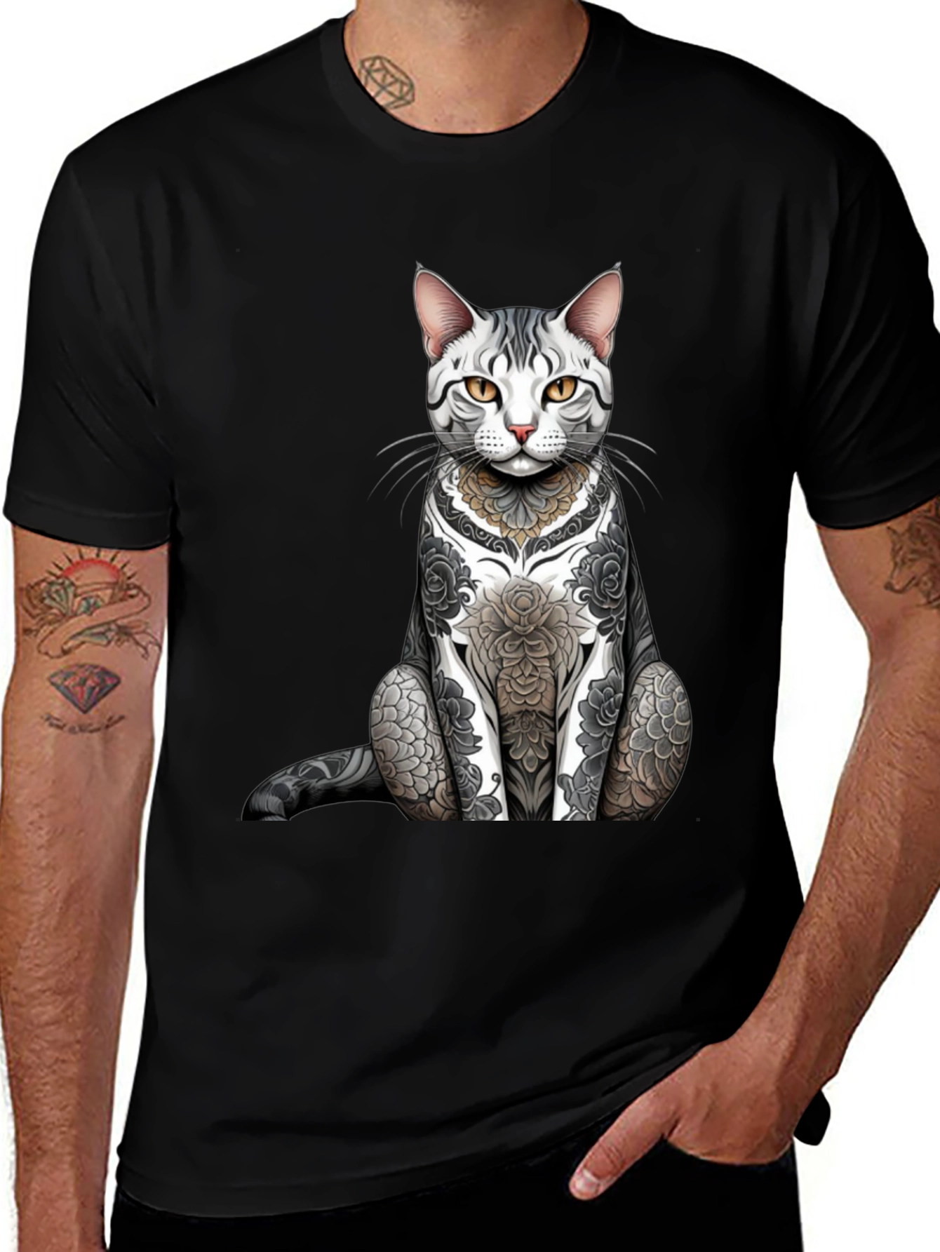 Variant 19 of Tattooed Cat Graphic Tee - Unique Design
