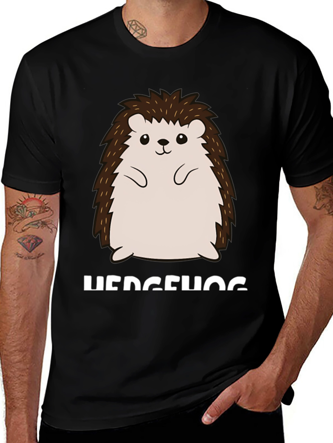 Variant 22 of Cute Hedgehog Graphic Tee - Unisex Black T-Shirt