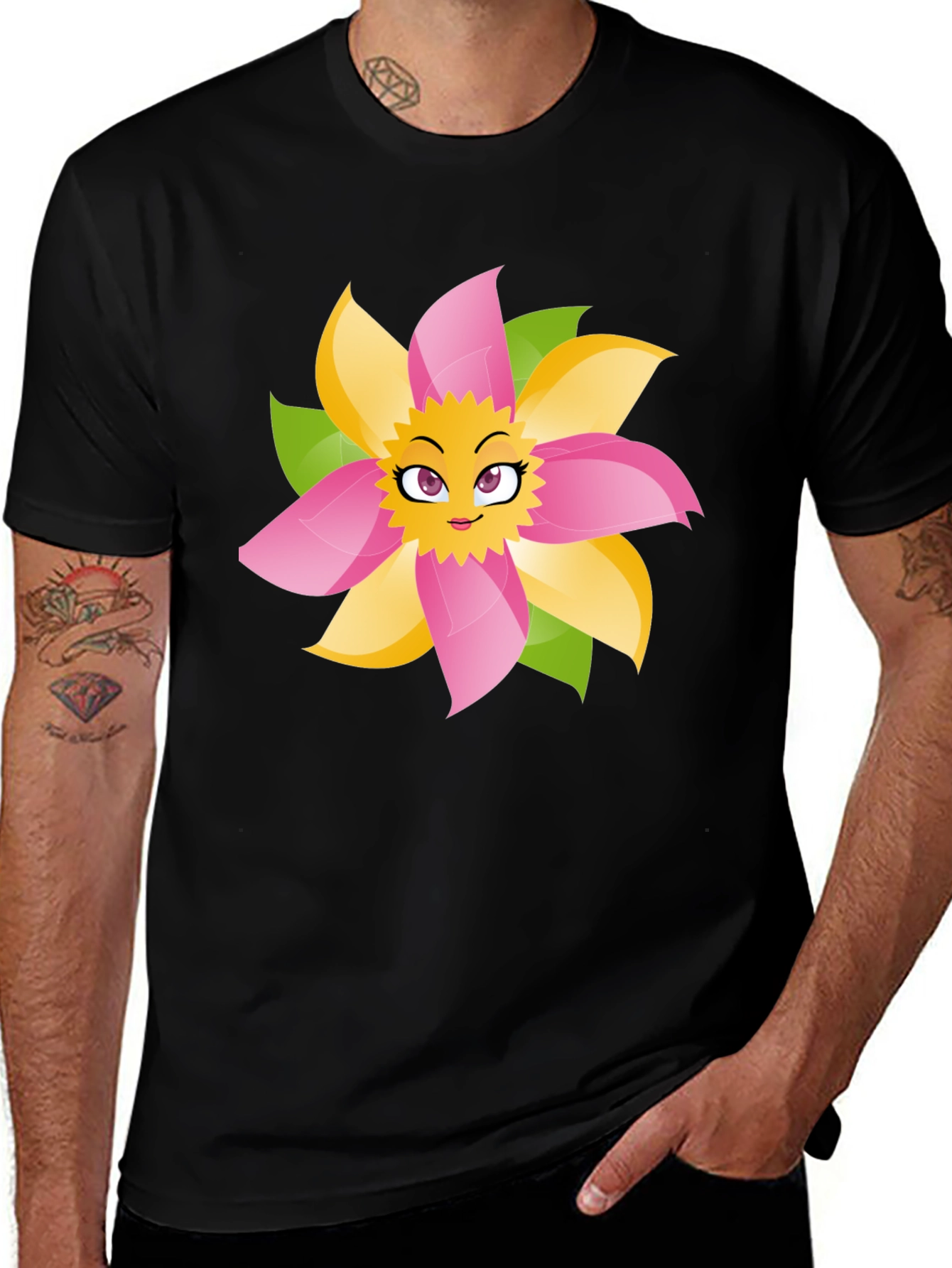 Variant 23 of Fun Flower Face Graphic Tee - Black