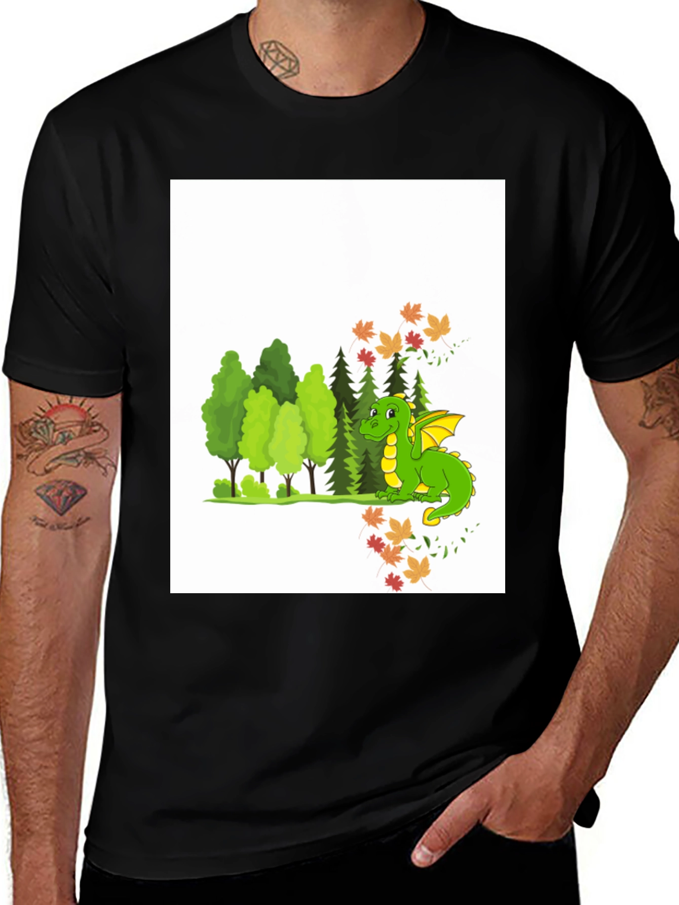 Variant 27 of Dragon in Forest Graphic Tee - Men's Black T-Shirt