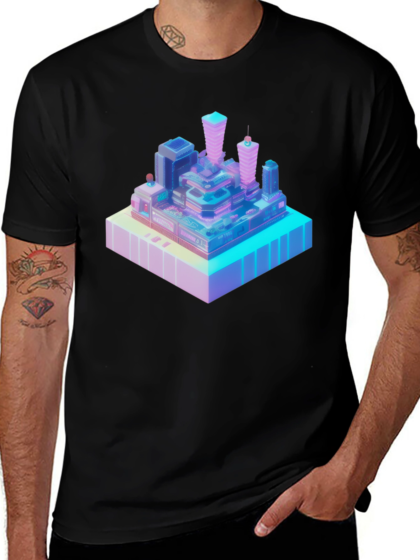 Variant 10 of Isometric Cityscape Graphic Tee - Modern Black T-Shirt
