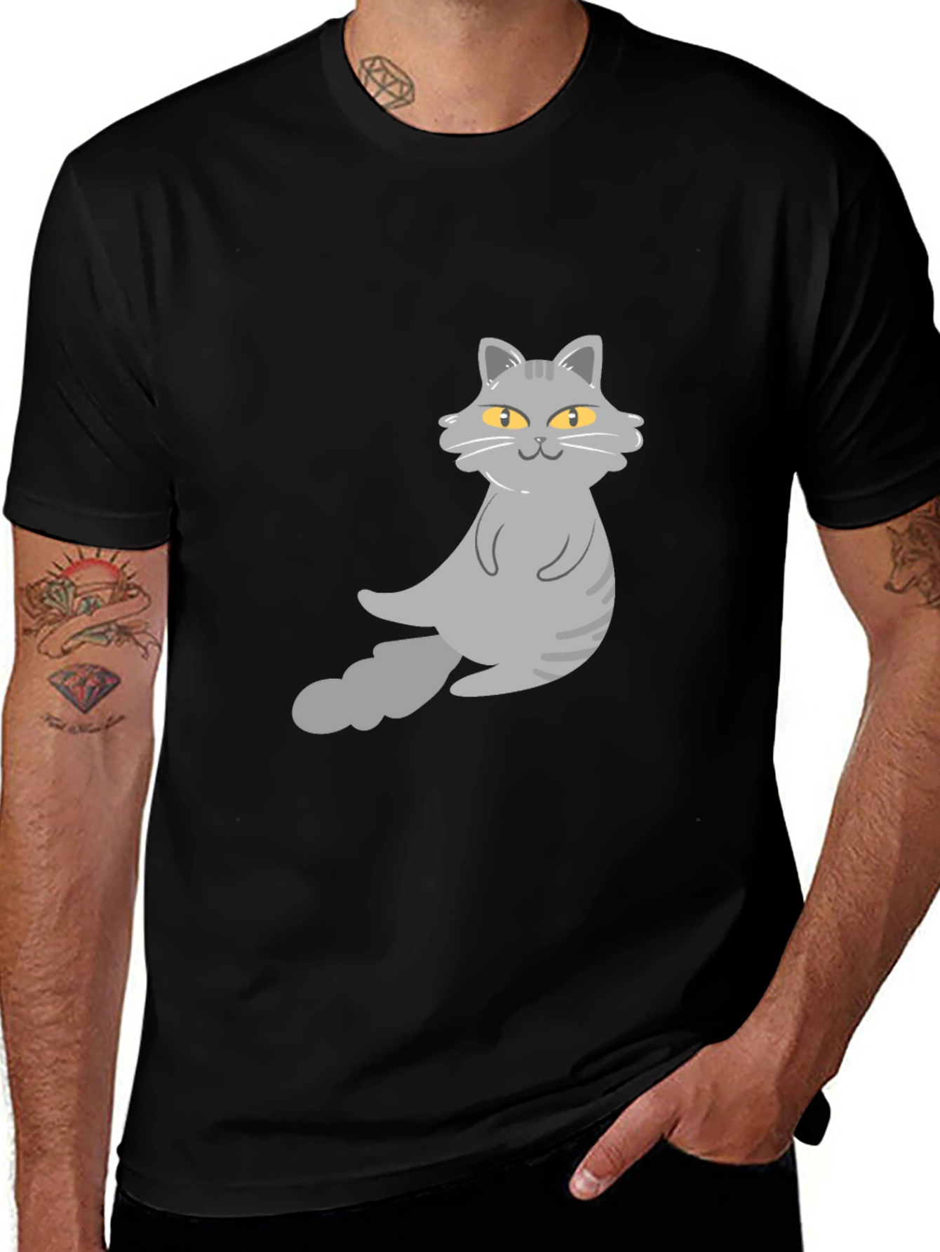 Variant 12 of Cat Graphic T-Shirt - Black Cotton Tee