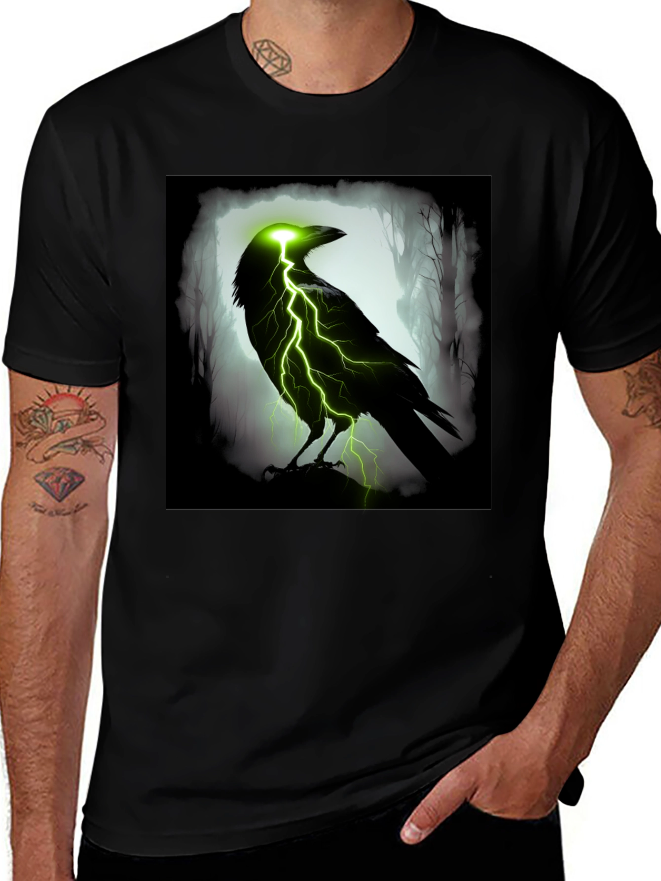 Variant 26 of Electric Raven Graphic T-Shirt - Dark & Edgy Design