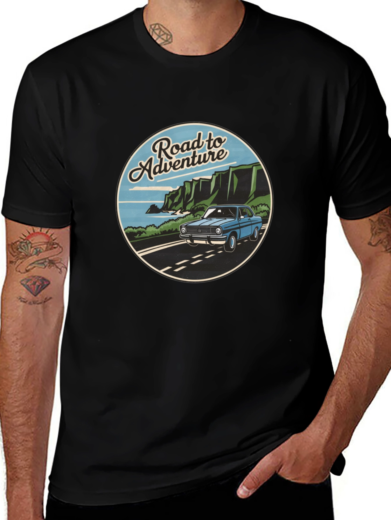 Road to Adventure Graphic Tee - Black Casual T-Shirt