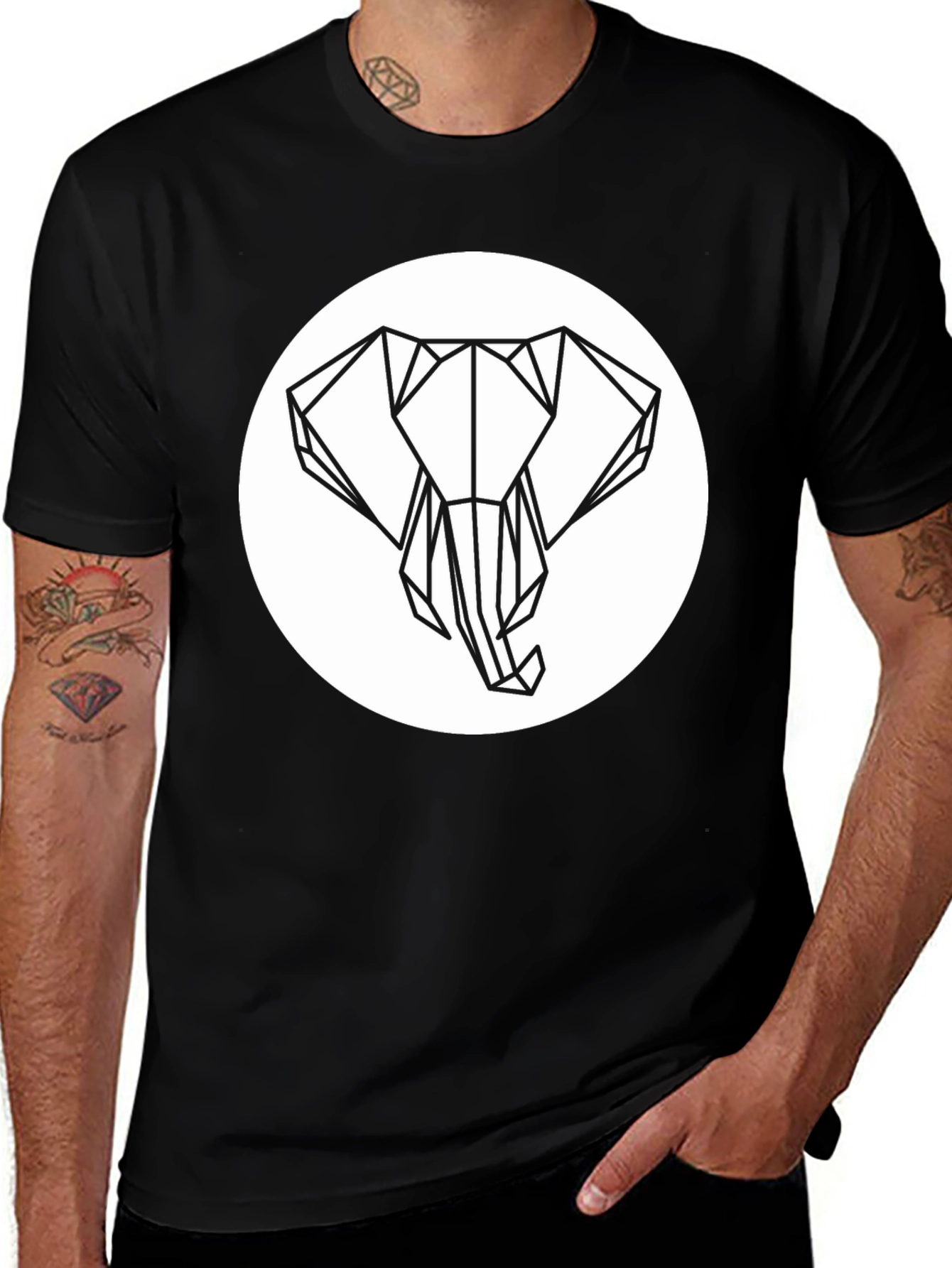 Variant 19 of Geometric Elephant Tee - Black Graphic T-Shirt