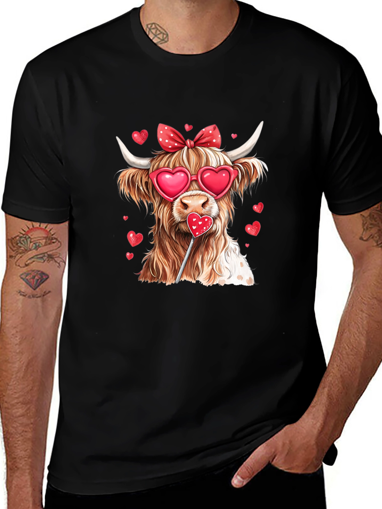 Valentine's Highland Cow Heart Glasses T-Shirt