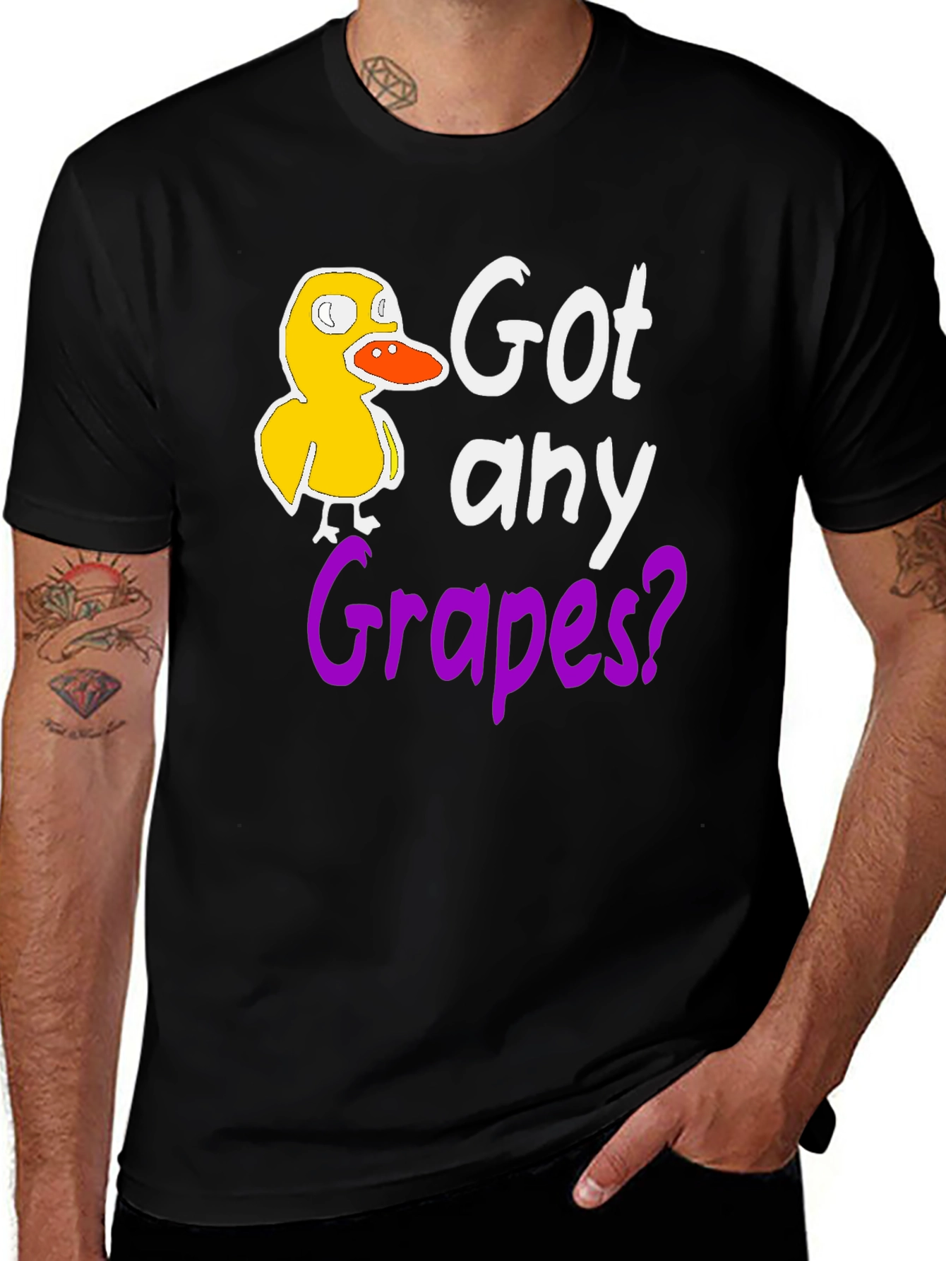 Variant 9 of Got Any Grapes? Funny Duck Black T-Shirt