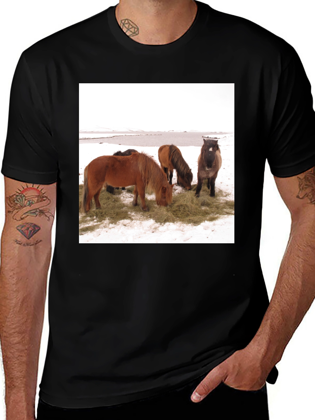 Variant 5 of Horse Scene Graphic Tee - Unisex Black T-Shirt