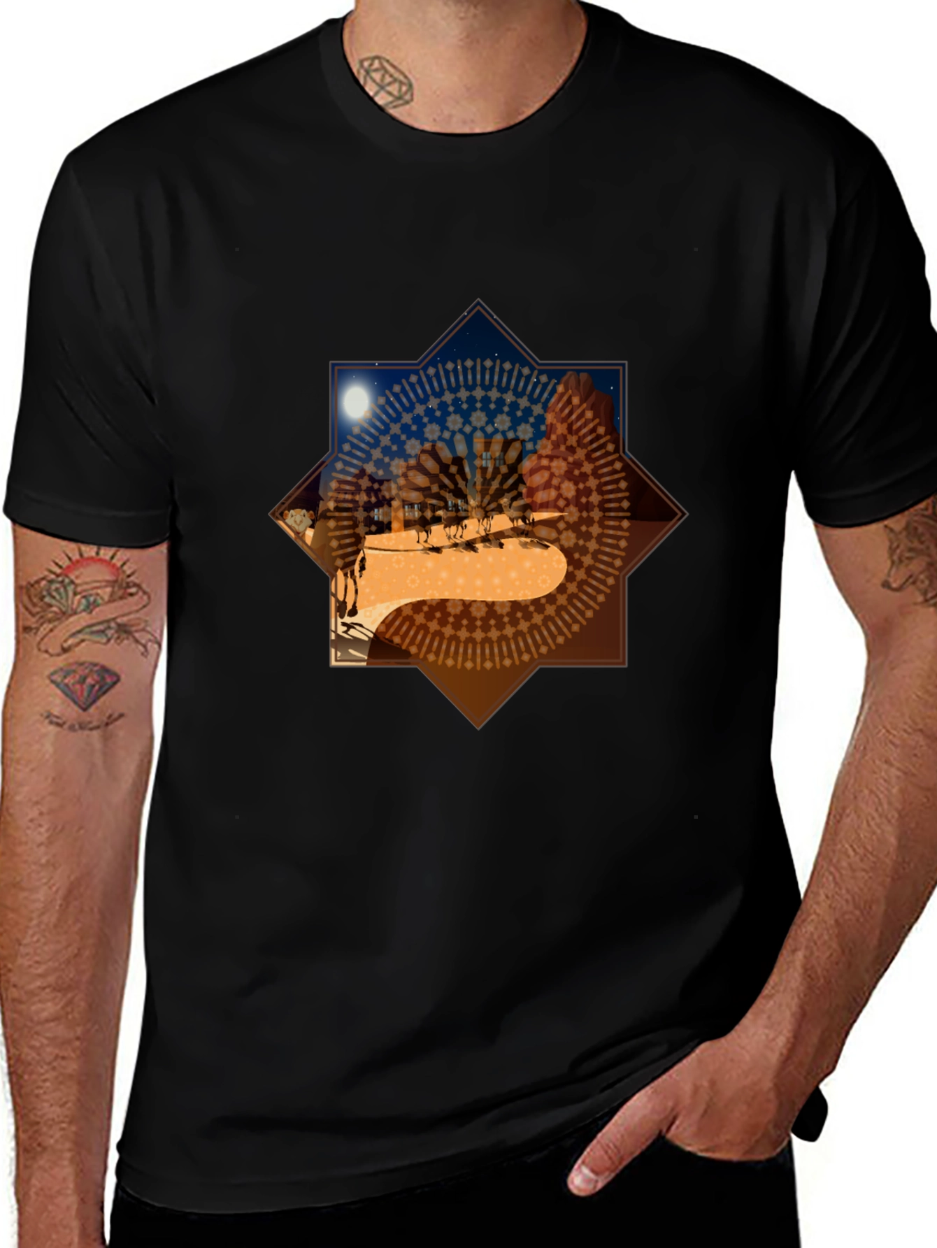 Variant 2 of Desert Mandala Graphic Tee - Black