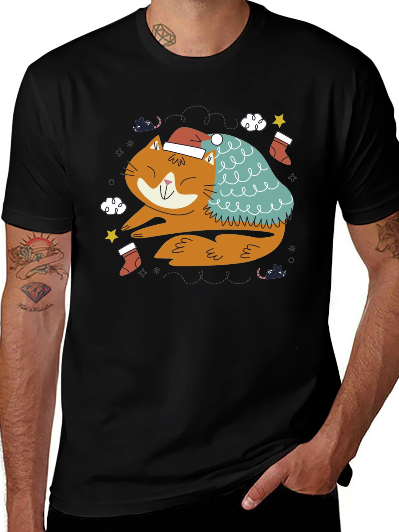 Variant 7 of Festive Cat Graphic Tee - Holiday Cheer